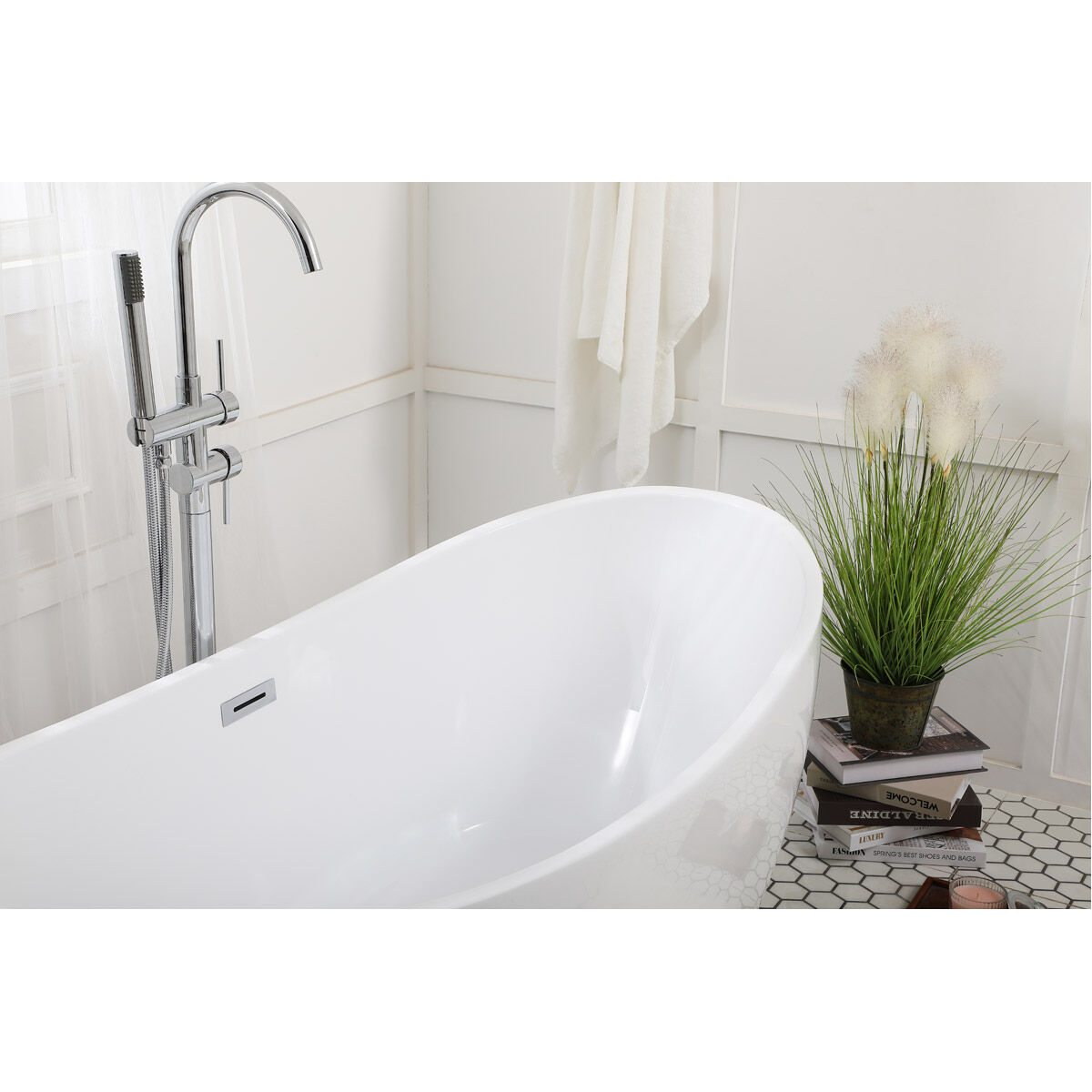 Ines Glossy White and Chrome Bathtub