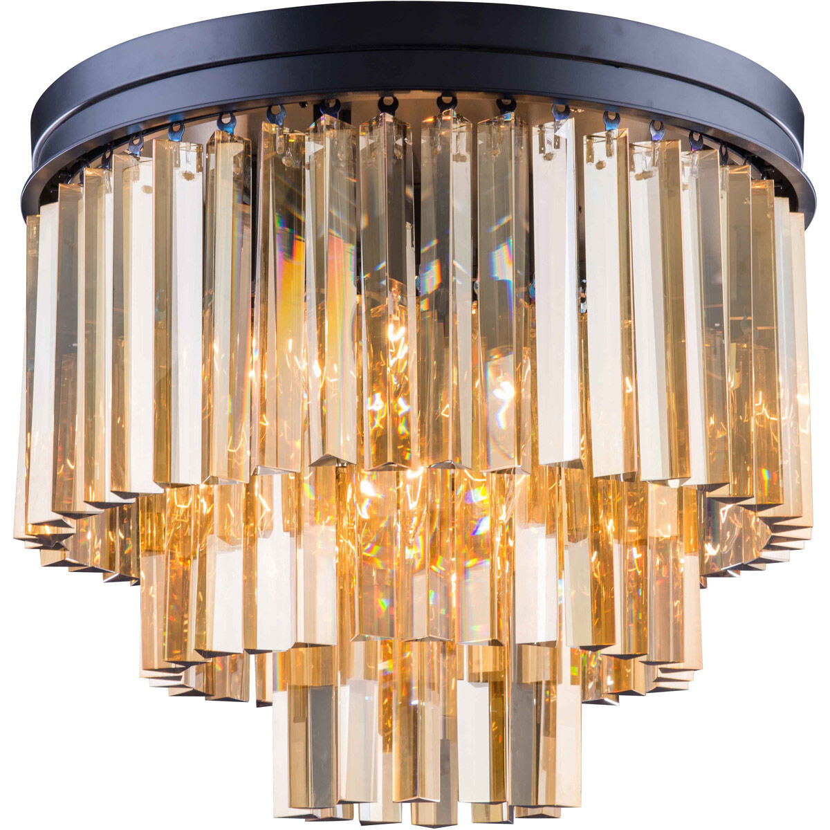 Sydney 9 Light 20 inch Matte Black Flush Mount Ceiling Light in Golden Teak, Urban Classic