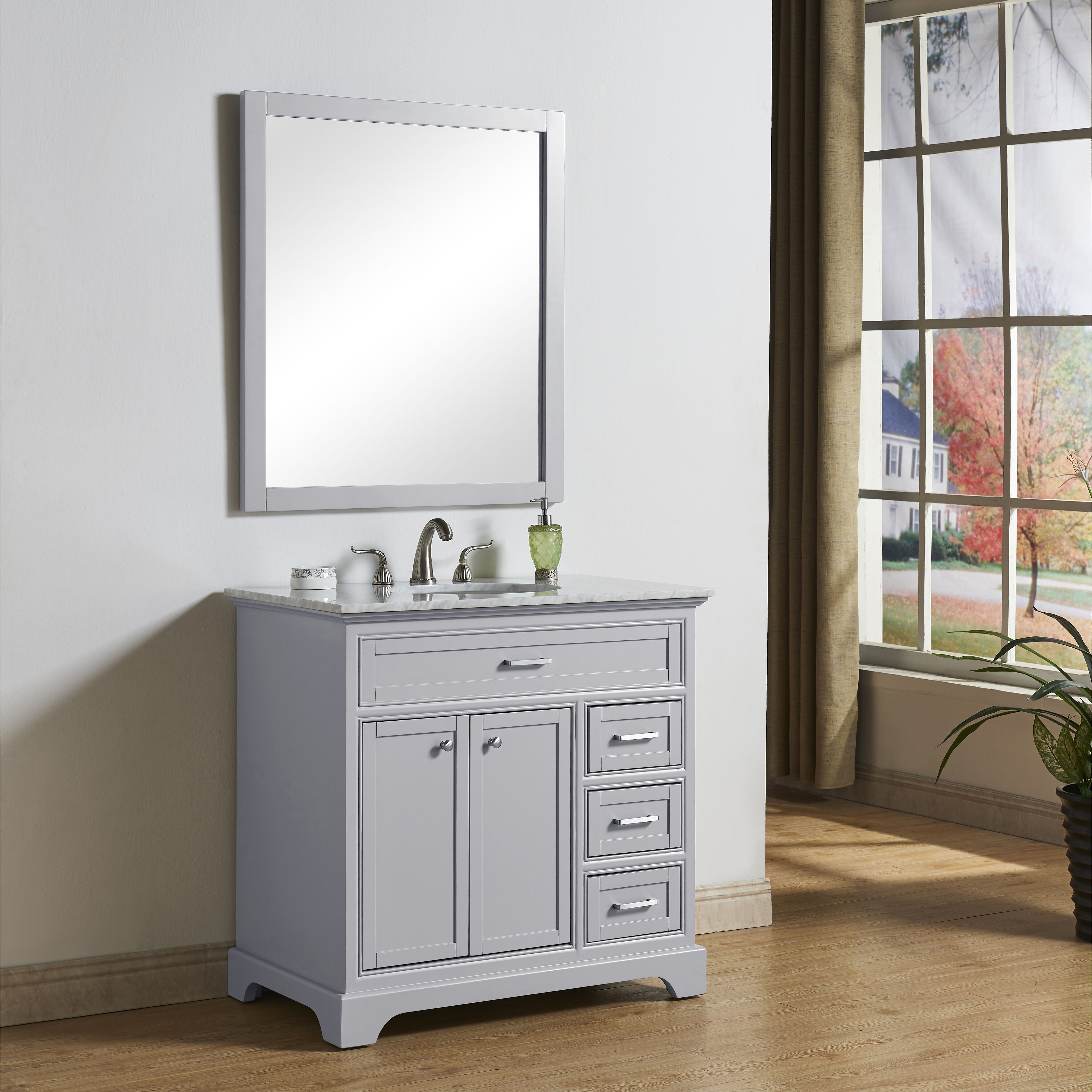 Americana 36 X 35 inch Light Grey with Carrara White Marble Vanity Set in Gray