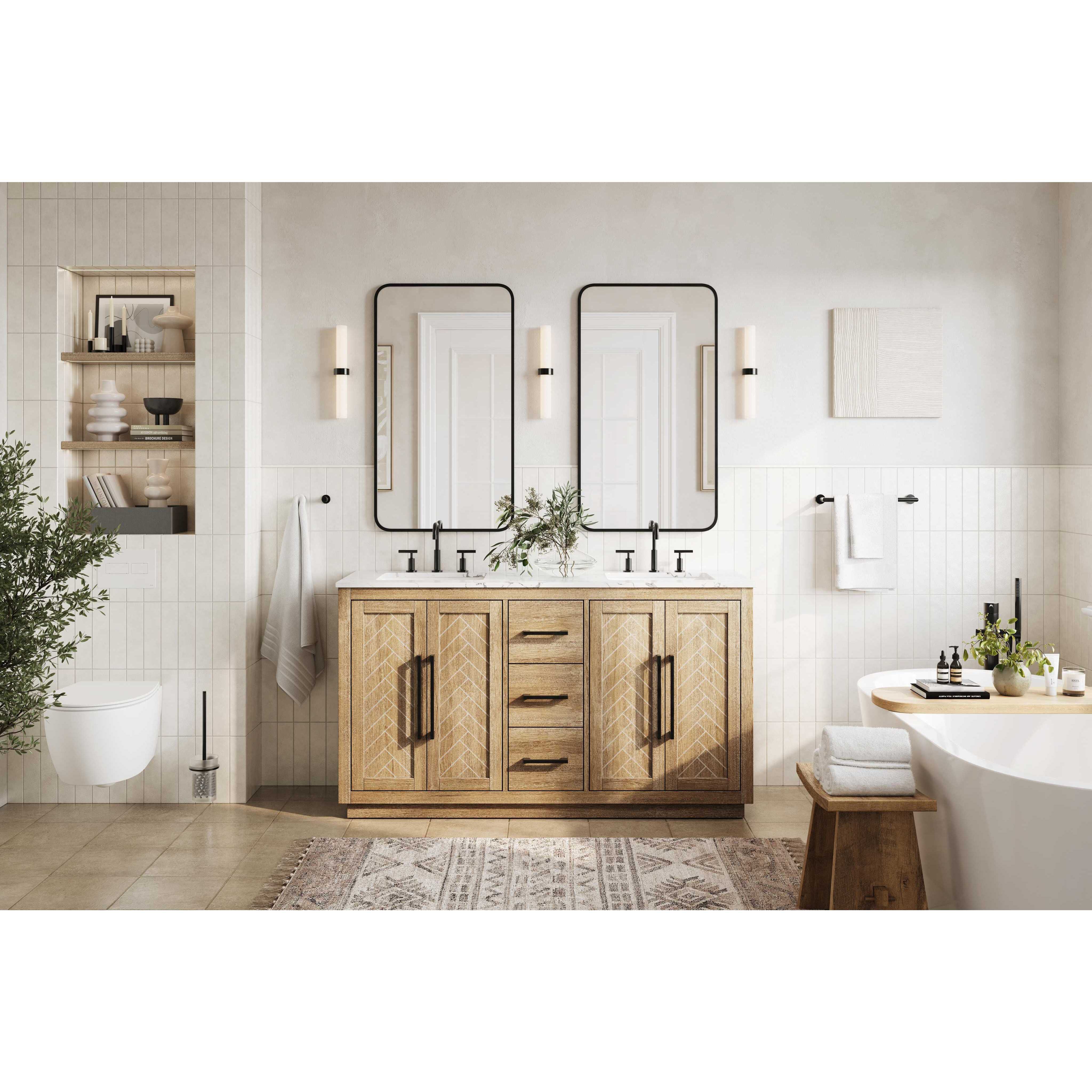 Chase 60 X 34 inch Linen Oak Bathroom Vanity Cabinet