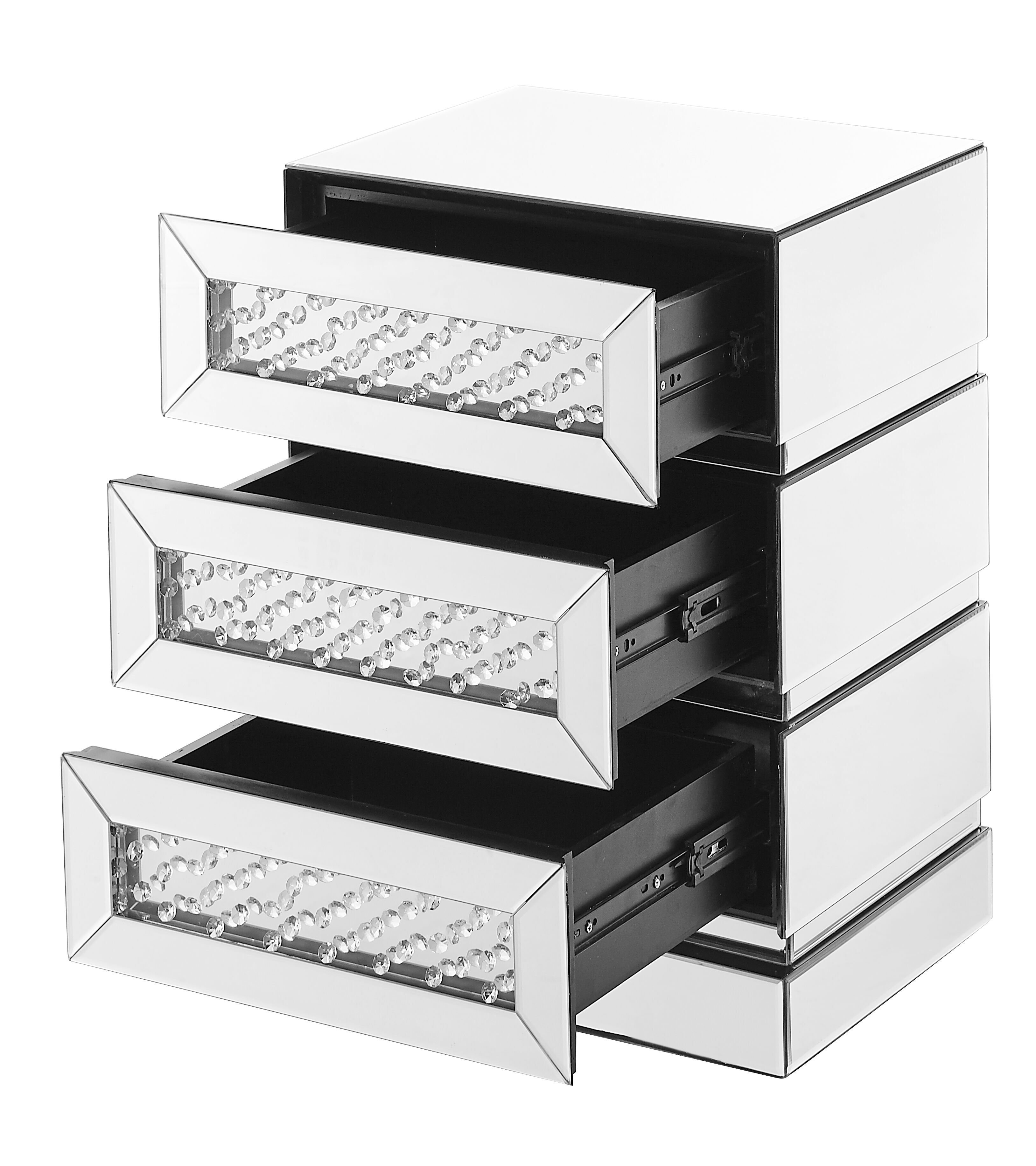 Modern 26 X 18 inch Clear Mirror and Crystal Bedside Table