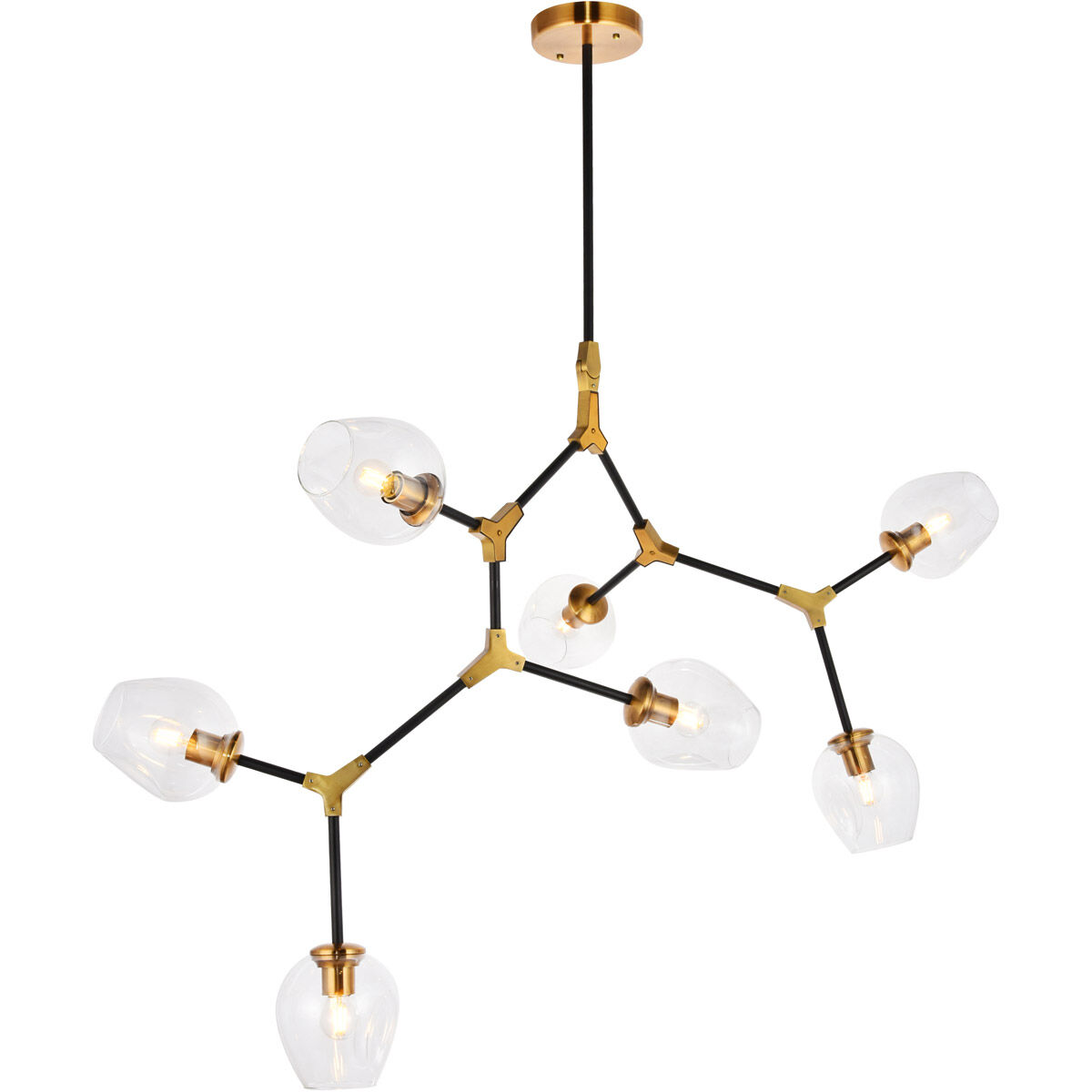 Cavoli 7 Light 57 inch Light Antique Brass and Flat Black Pendant Ceiling Light, Urban Classic