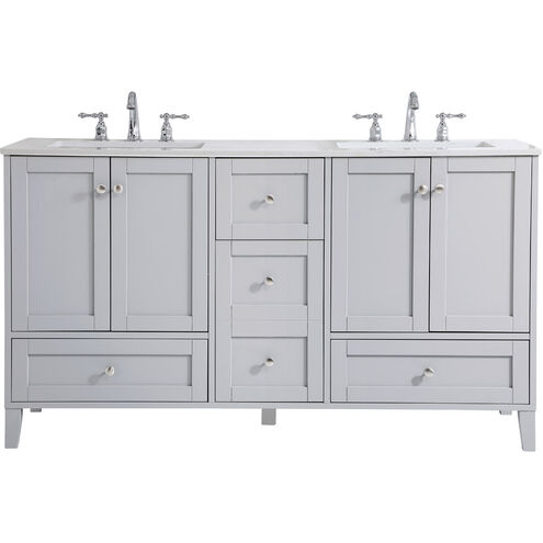 Sommerville 60 X 22 X 34 inch Grey and Brushed Nickel with Calacatta Quartz Vanity Sink Set