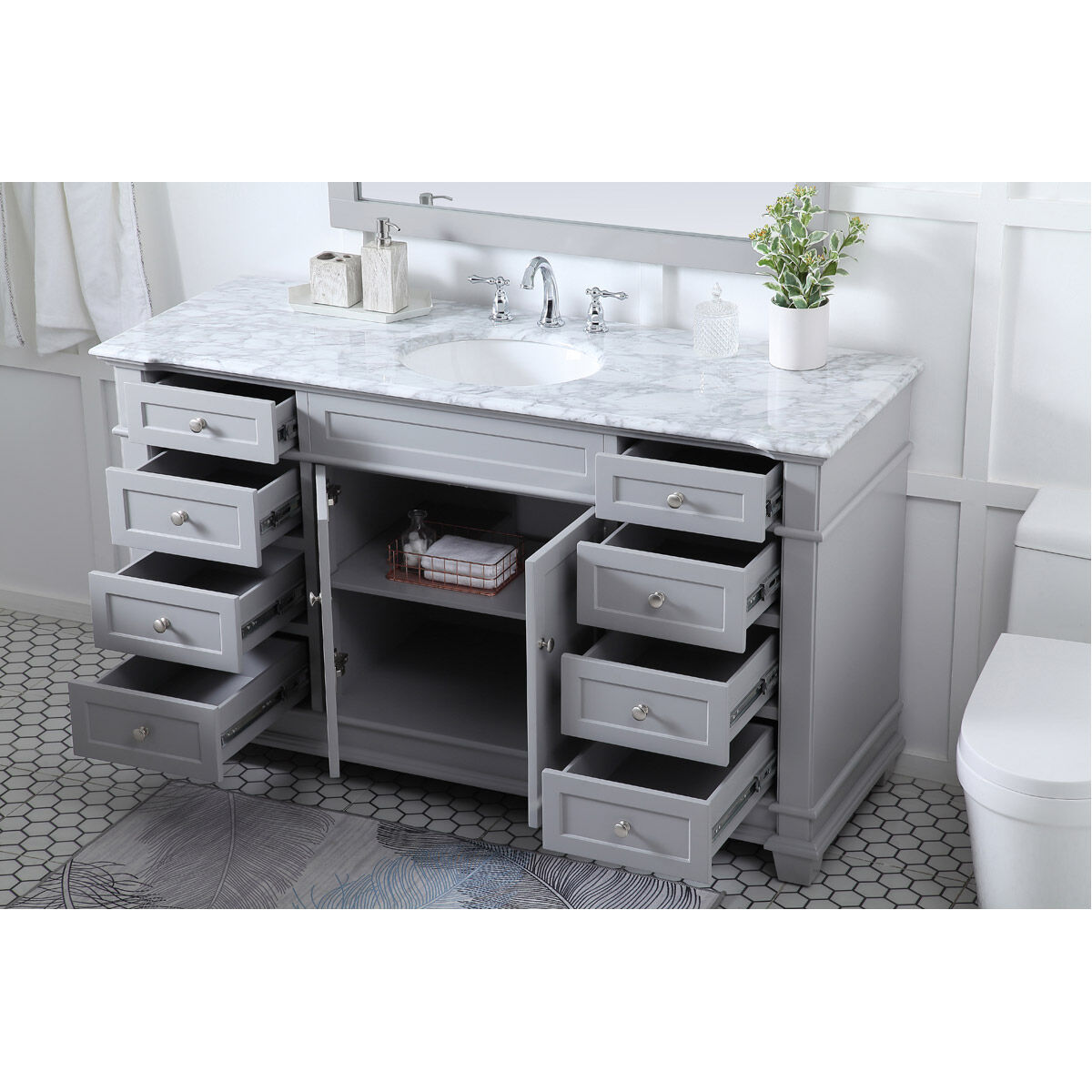 Wesley 60 X 21.5 X 35 inch Grey Vanity Sink Set in Gray