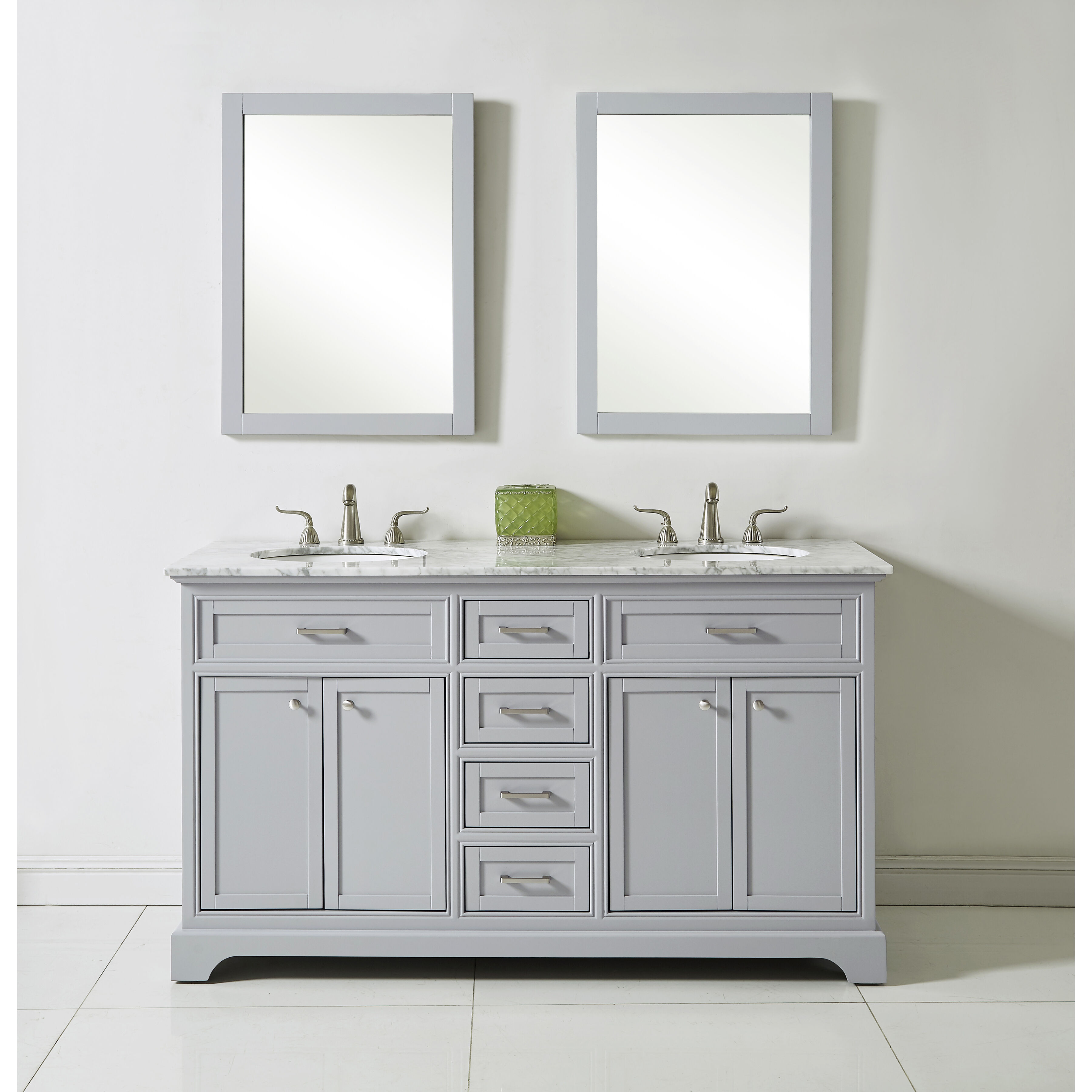 Americana 60 X 35 inch Light Grey with Carrara White Marble Vanity Set in Gray
