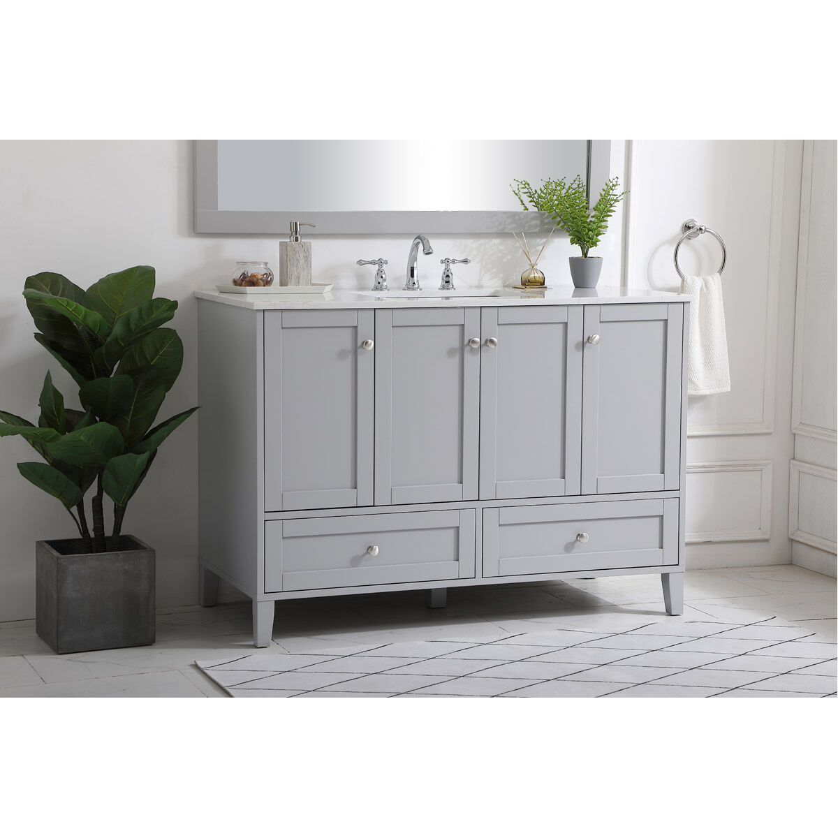 Sommerville 48 X 22 X 34 inch Grey and Brushed Nickel with Calacatta Quartz Vanity Sink Set