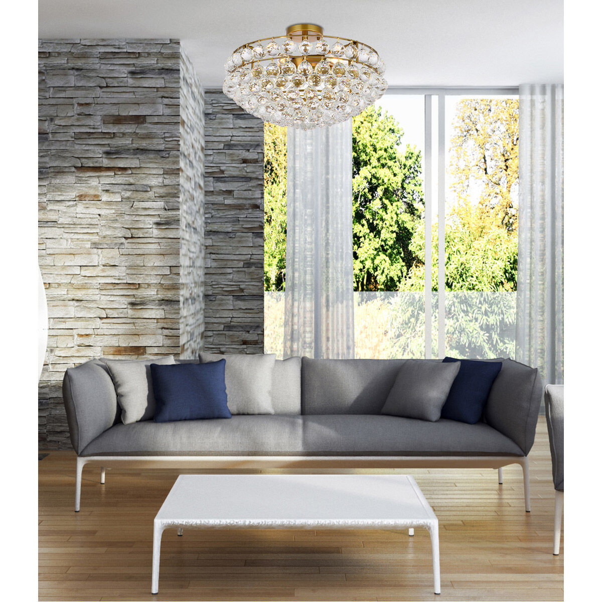 Savannah 5 Light 20 inch Brass Flush Mount Ceiling Light