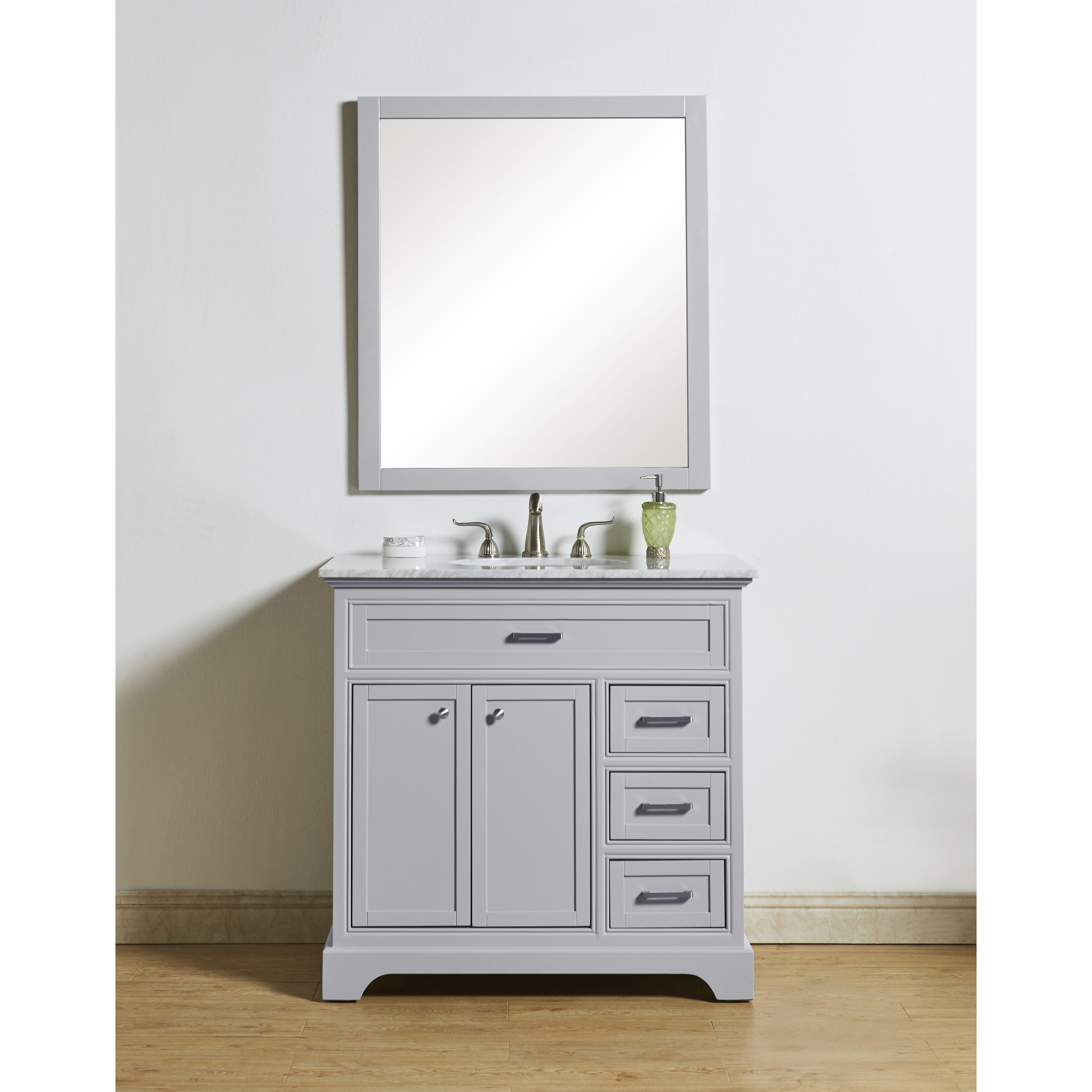 Americana 36 X 35 inch Light Grey with Carrara White Marble Vanity Set in Gray
