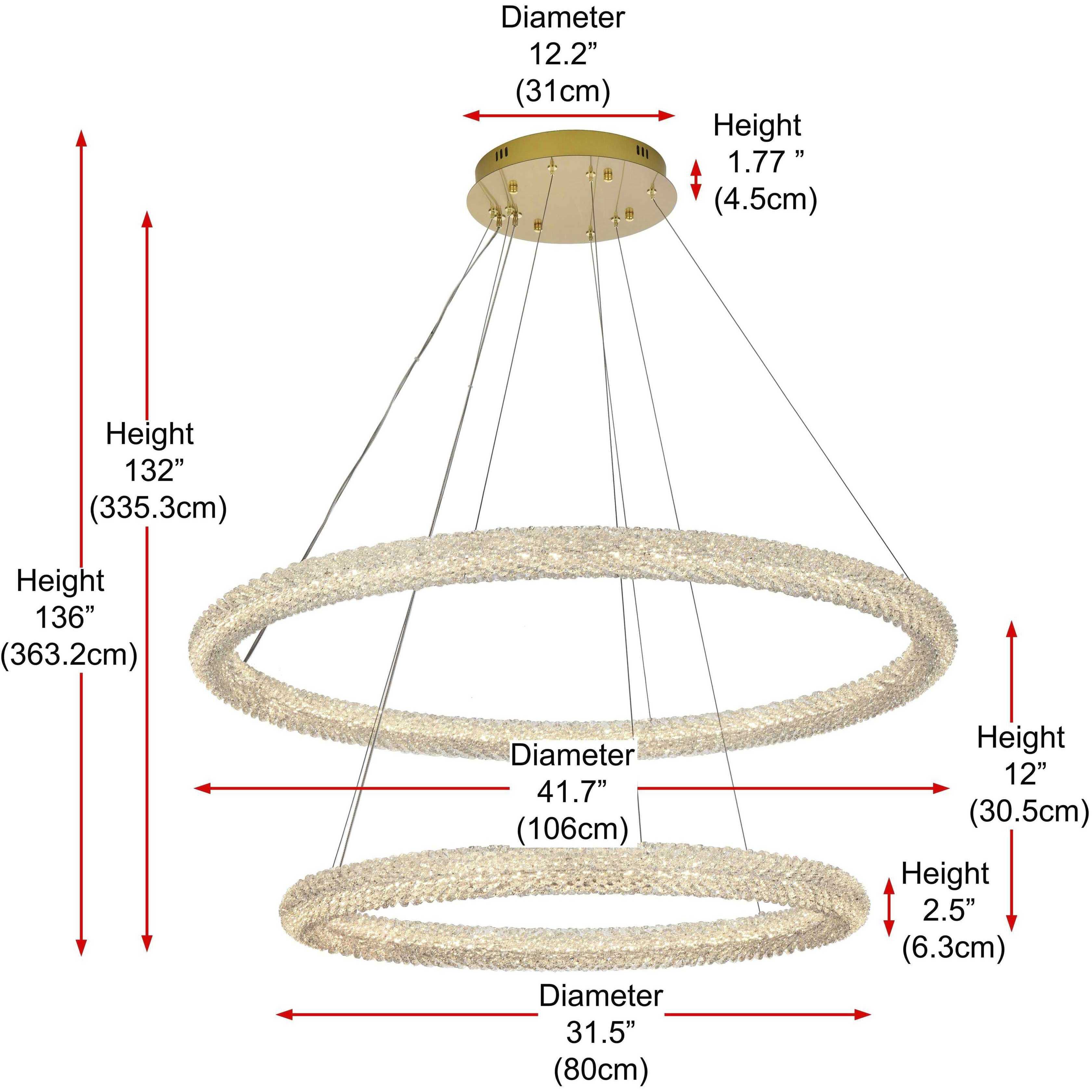 Bowen 2 Light 42 inch Satin Gold Chandelier Ceiling Light