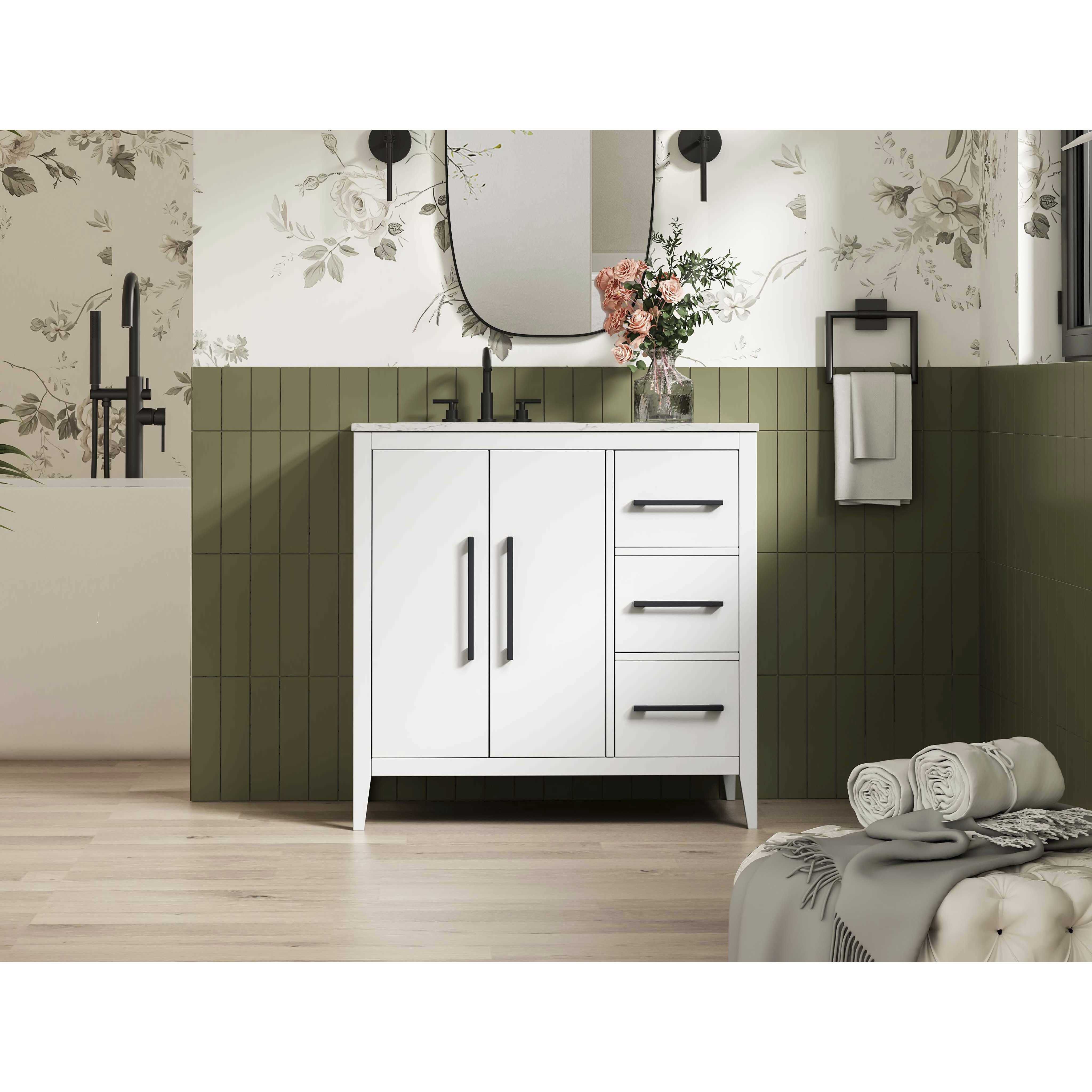 Millie 36 X 35 inch White Bathroom Vanity Cabinet