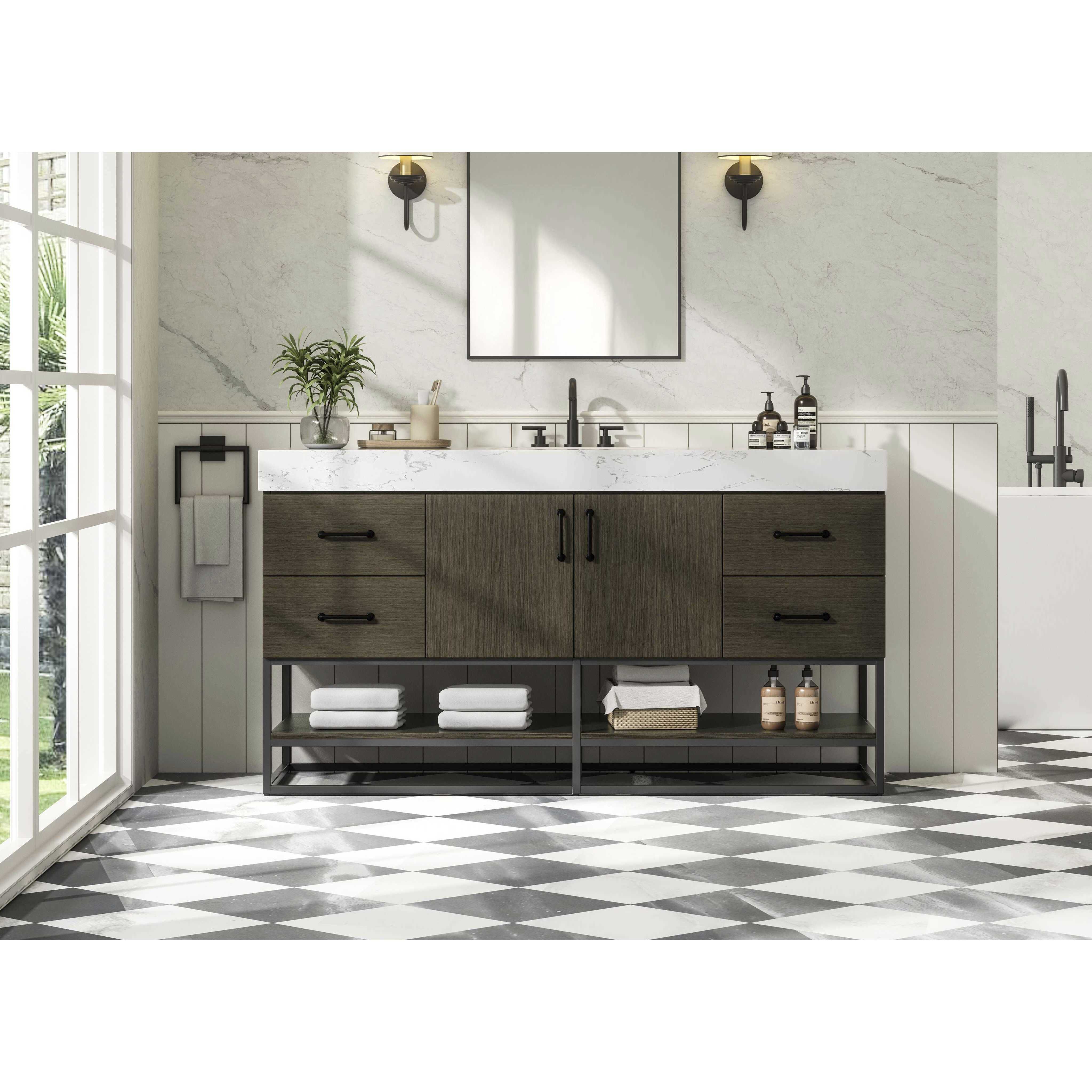 Caroline 60 X 34 inch Mocha Brown Bathroom Vanity Cabinet