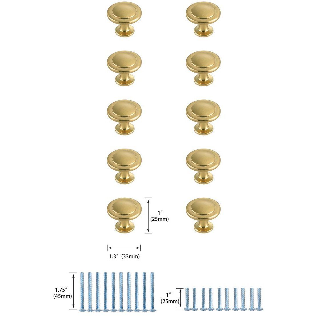 Logyn Brushed Gold Hardware Cabinet Knob, Set of 10