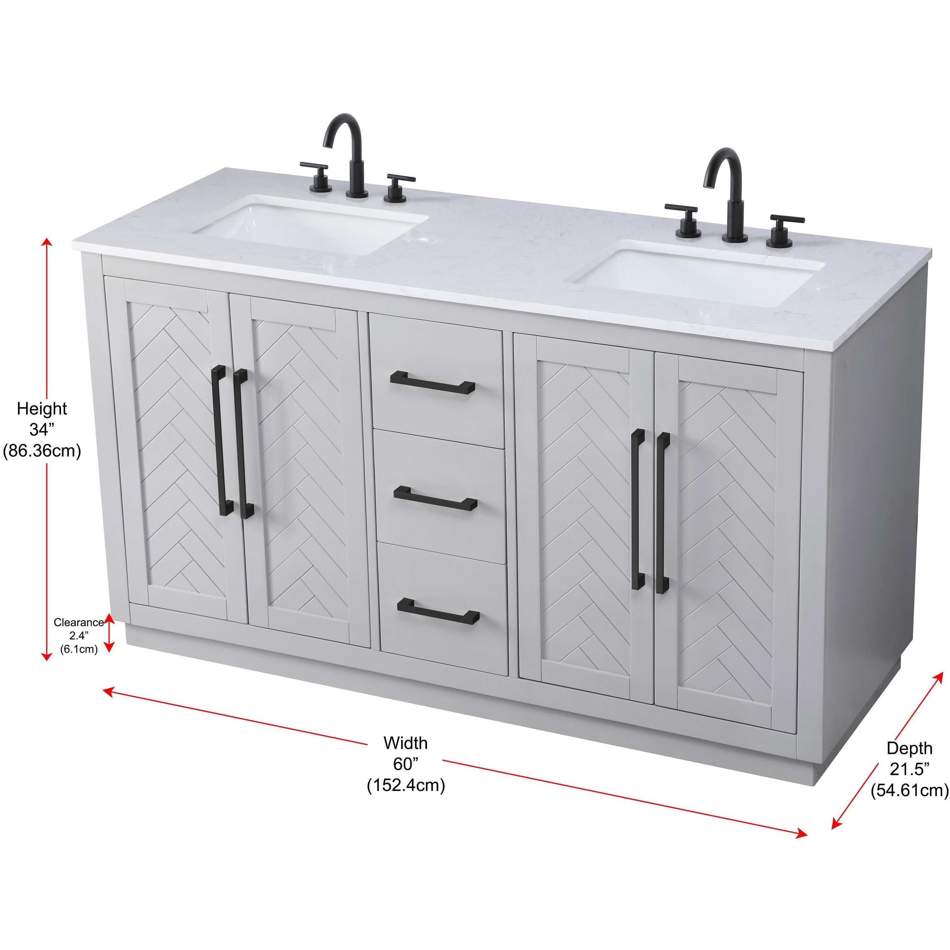 Chase 60 X 34 inch Grey Bathroom Vanity Cabinet