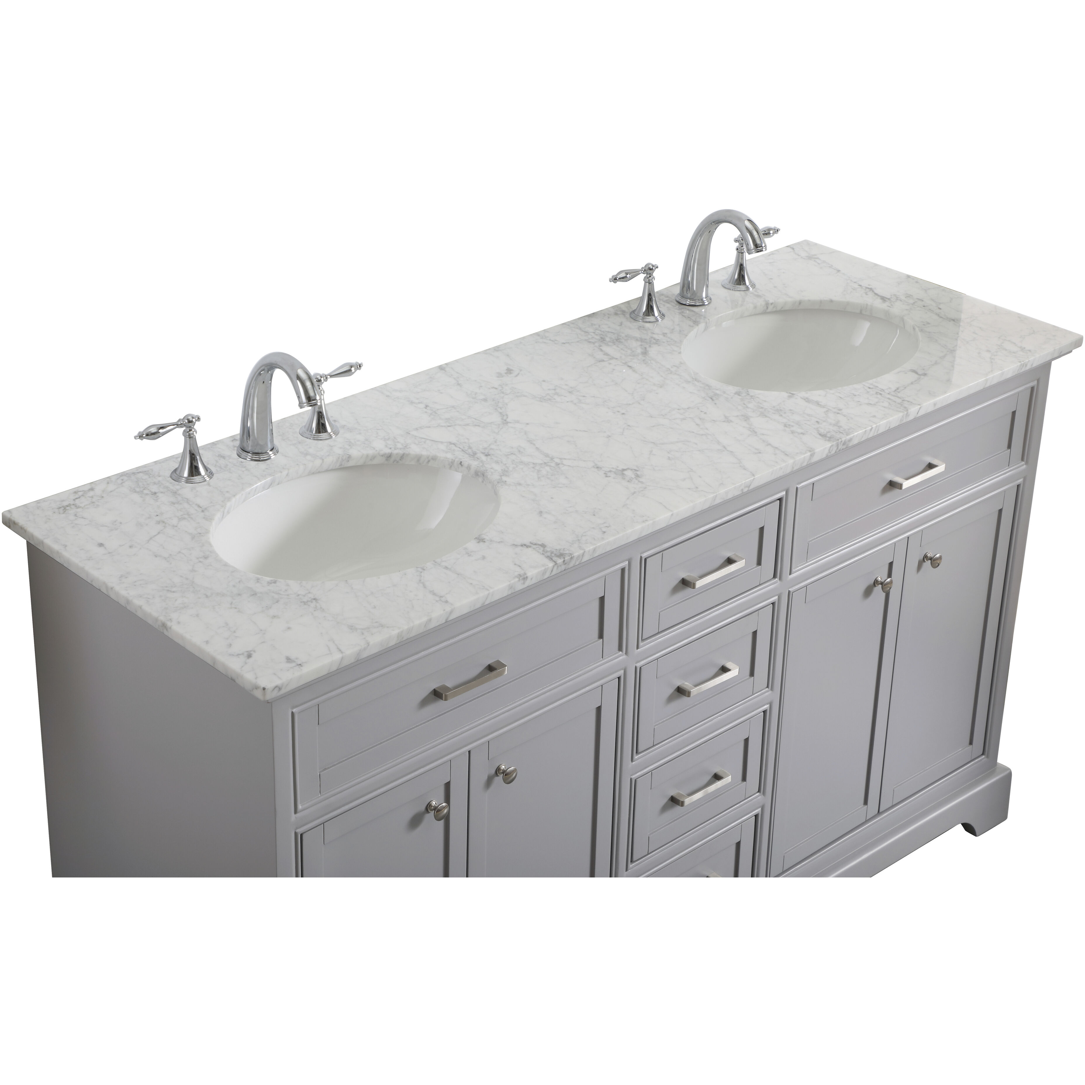 Americana 60 X 35 inch Light Grey with Carrara White Marble Vanity Set in Gray