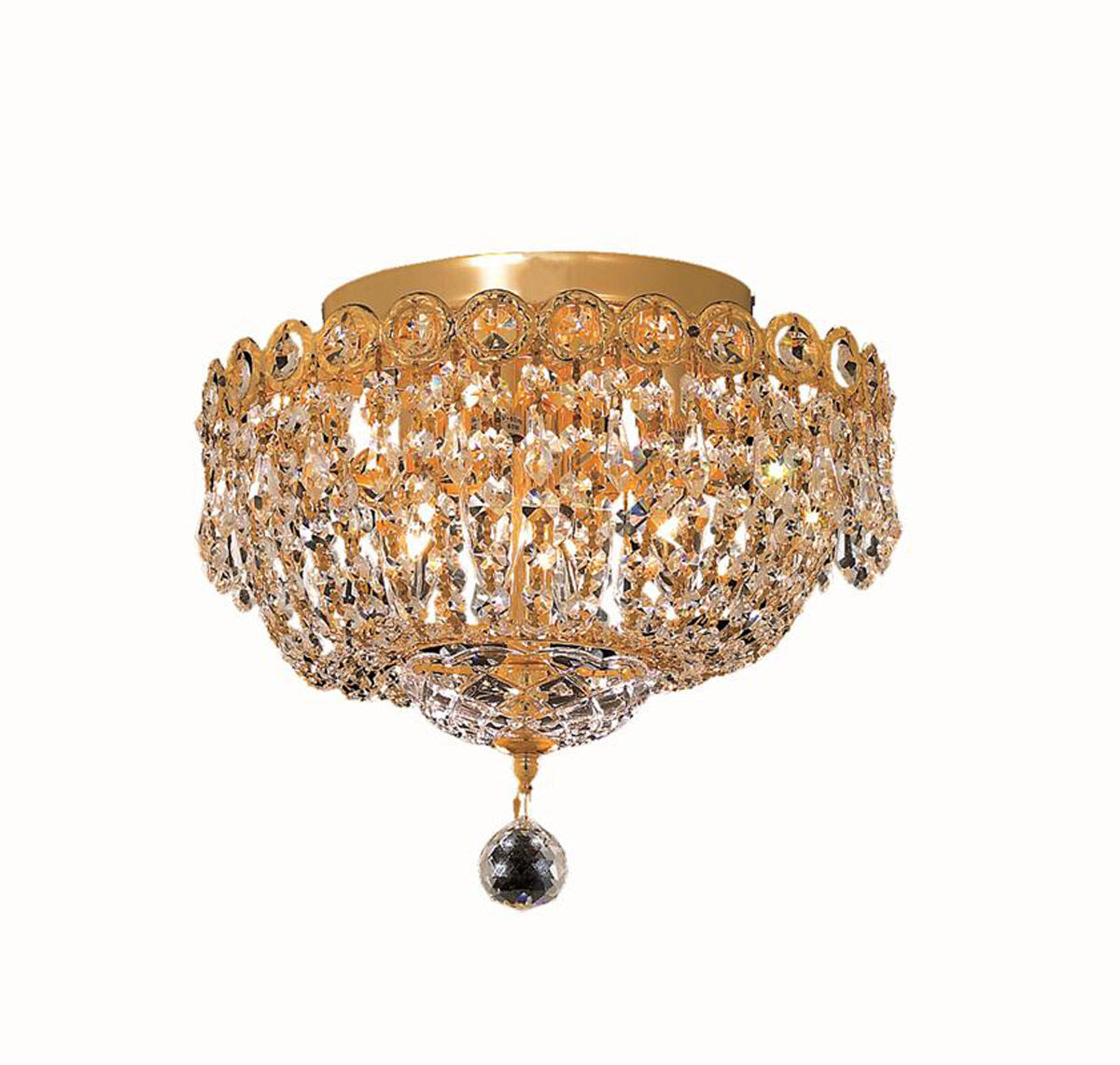 Century 4 Light 12 inch Gold Flush Mount Ceiling Light in Royal Cut
