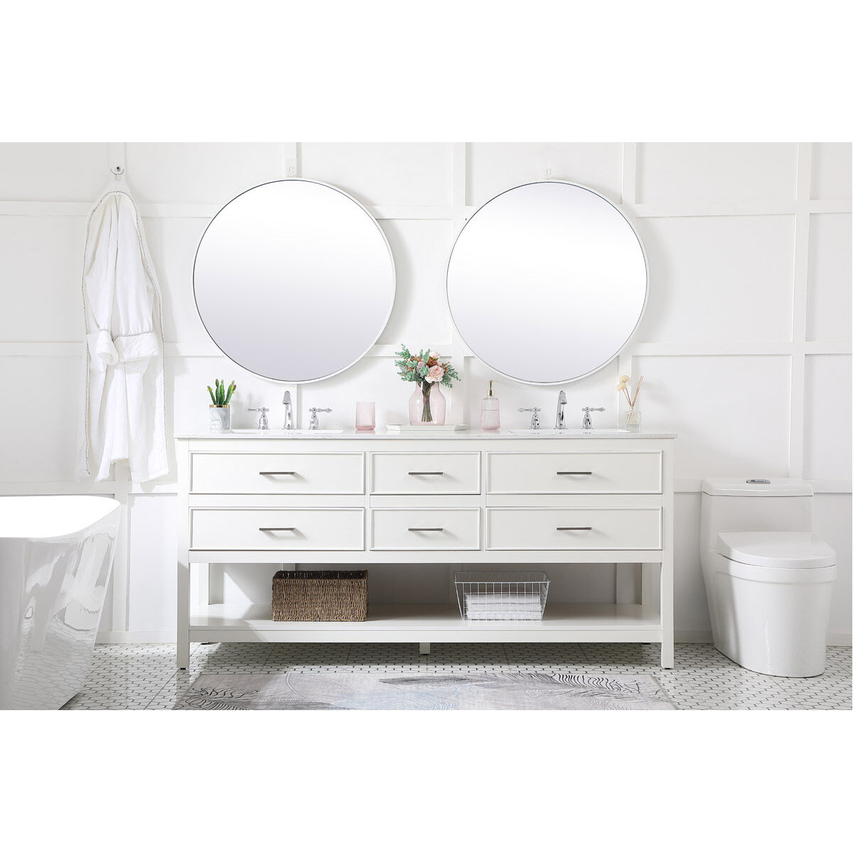 Elegant Lighting VF19072DWH Sinclaire 72 X 22 X 34 inch White Vanity Sink Set