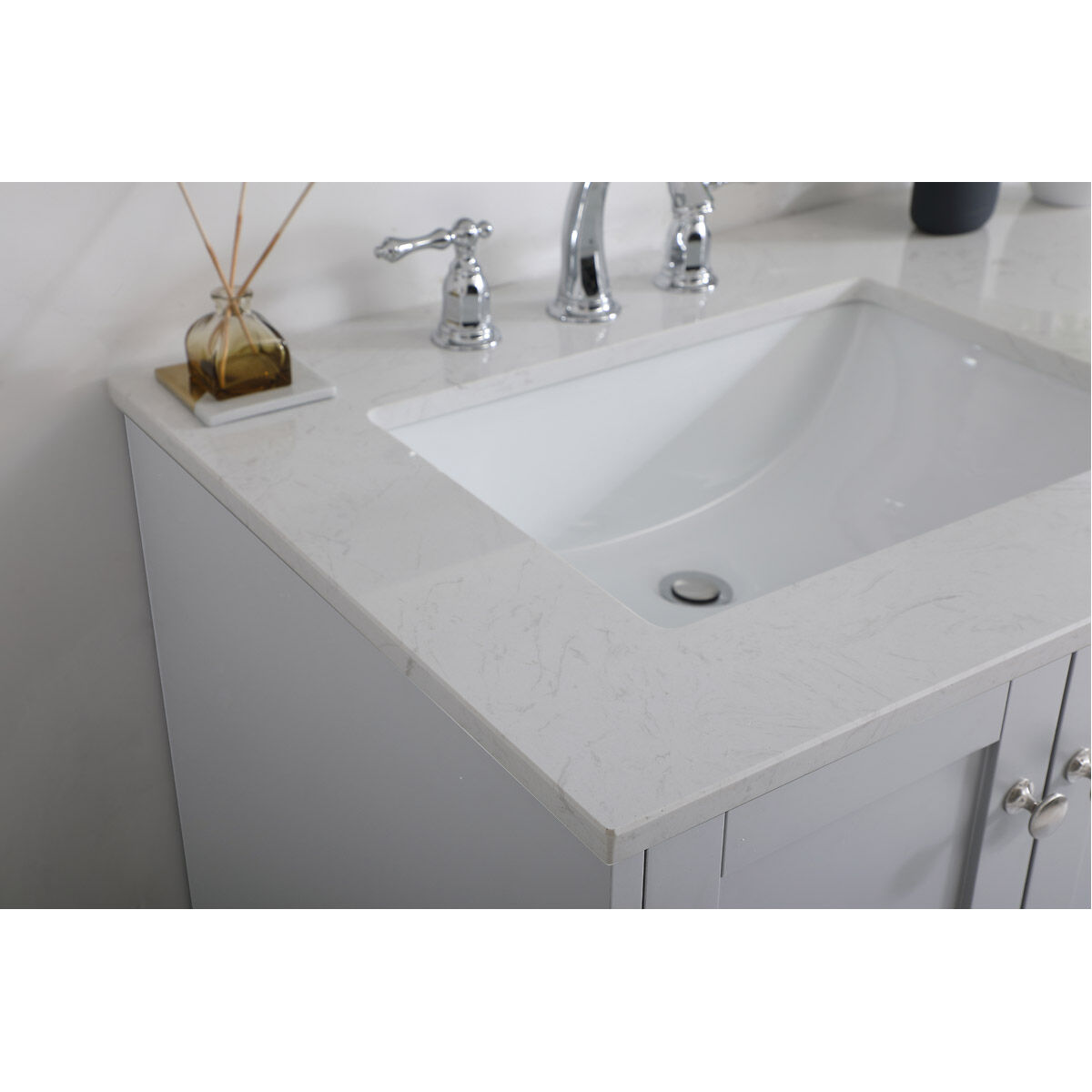 Sommerville 60 X 22 X 34 inch Grey and Brushed Nickel with Calacatta Quartz Vanity Sink Set