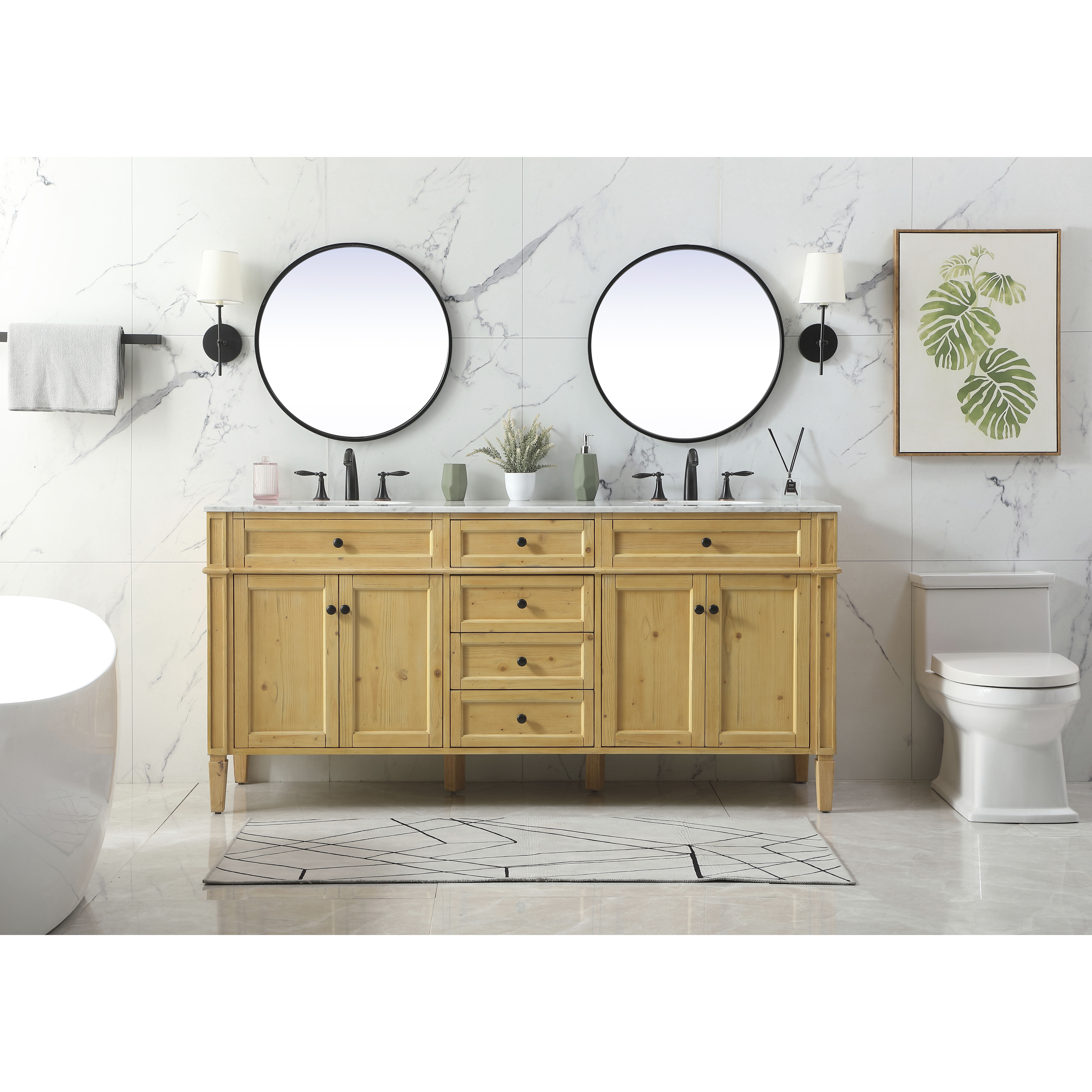 Park Avenue 72 X 21.5 X 35 inch Natural Wood Vanity Sink Set