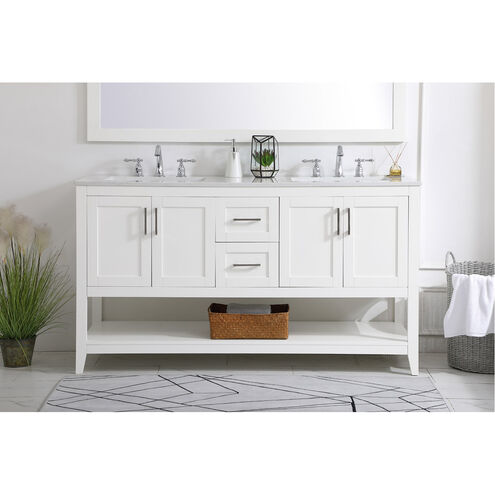 Aubrey 60 X 22 X 34 inch White and Brushed Nickel with Calacatta Quartz Vanity Sink Set
