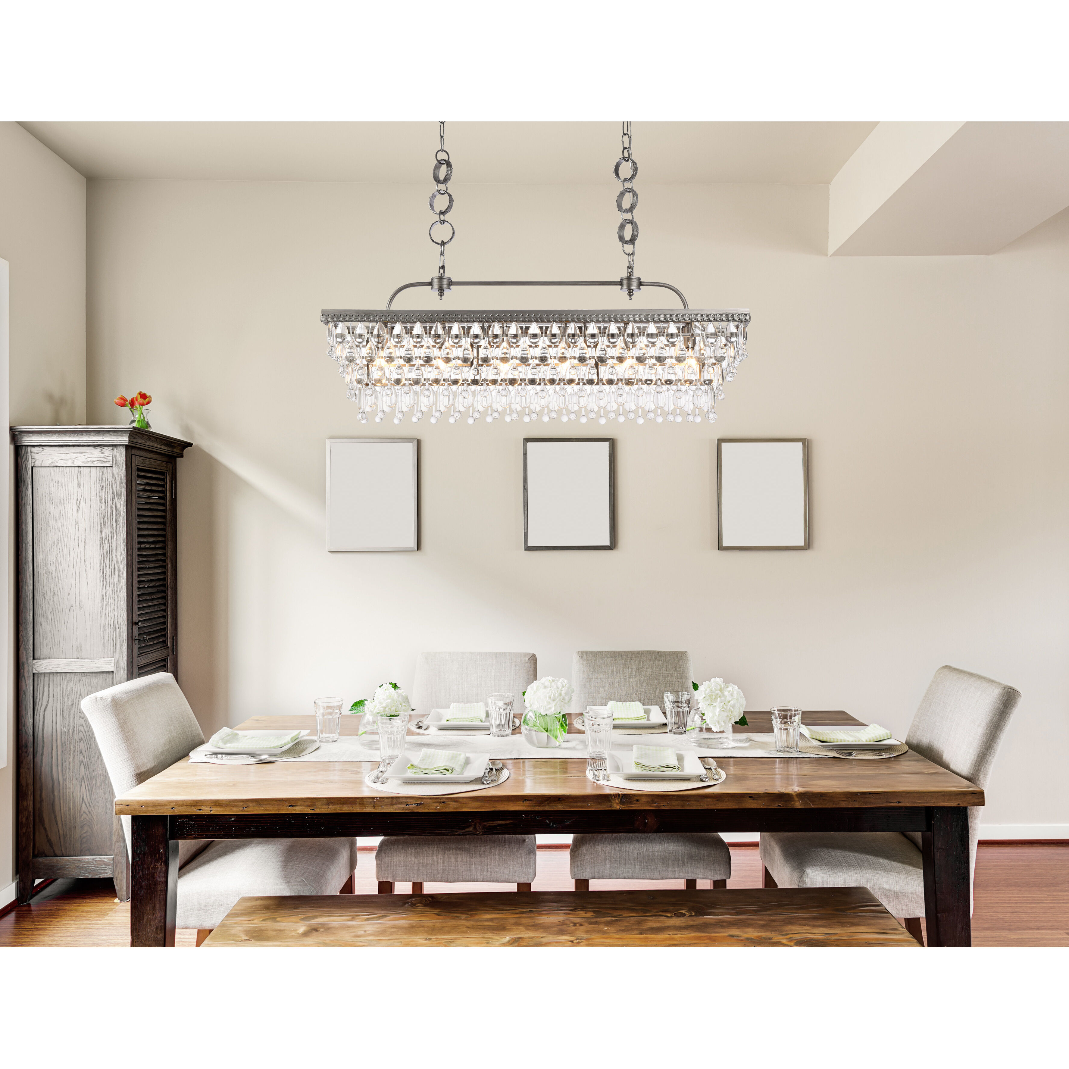 Nordic 6 Light 40 inch Antique Silver Linear Pendant Ceiling Light in Antique Sliver