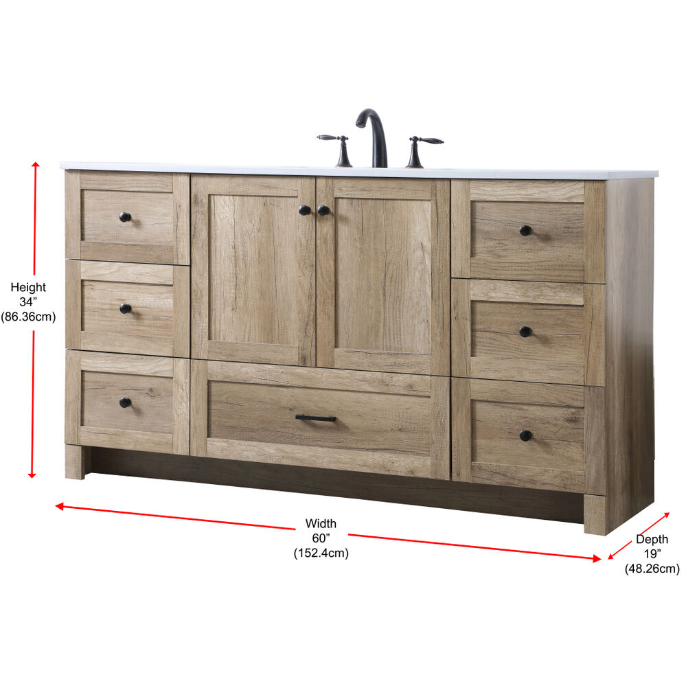 Soma 60 X 19 X 34 inch Natural Oak Vanity Sink Set