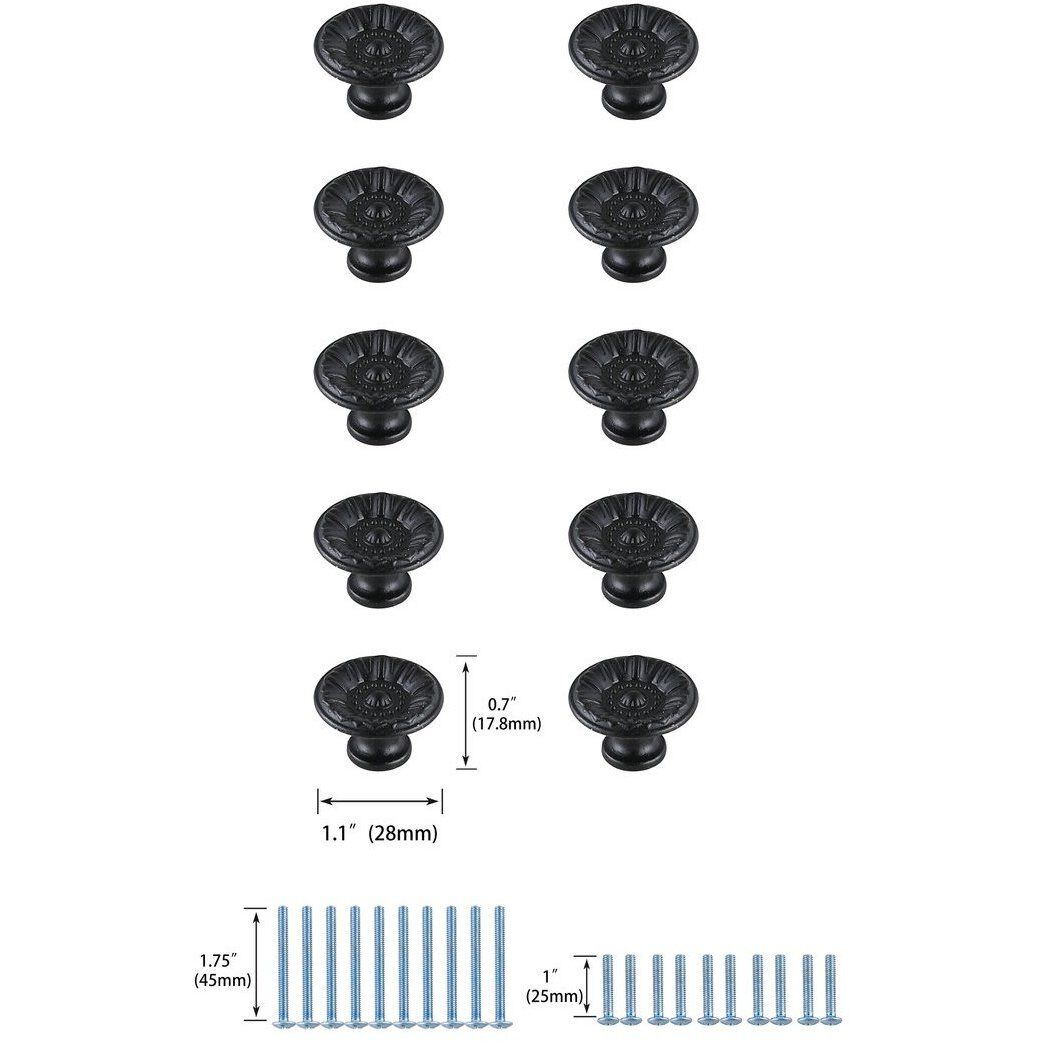 Corio Matte Black Hardware Cabinet Knob, Set of 10