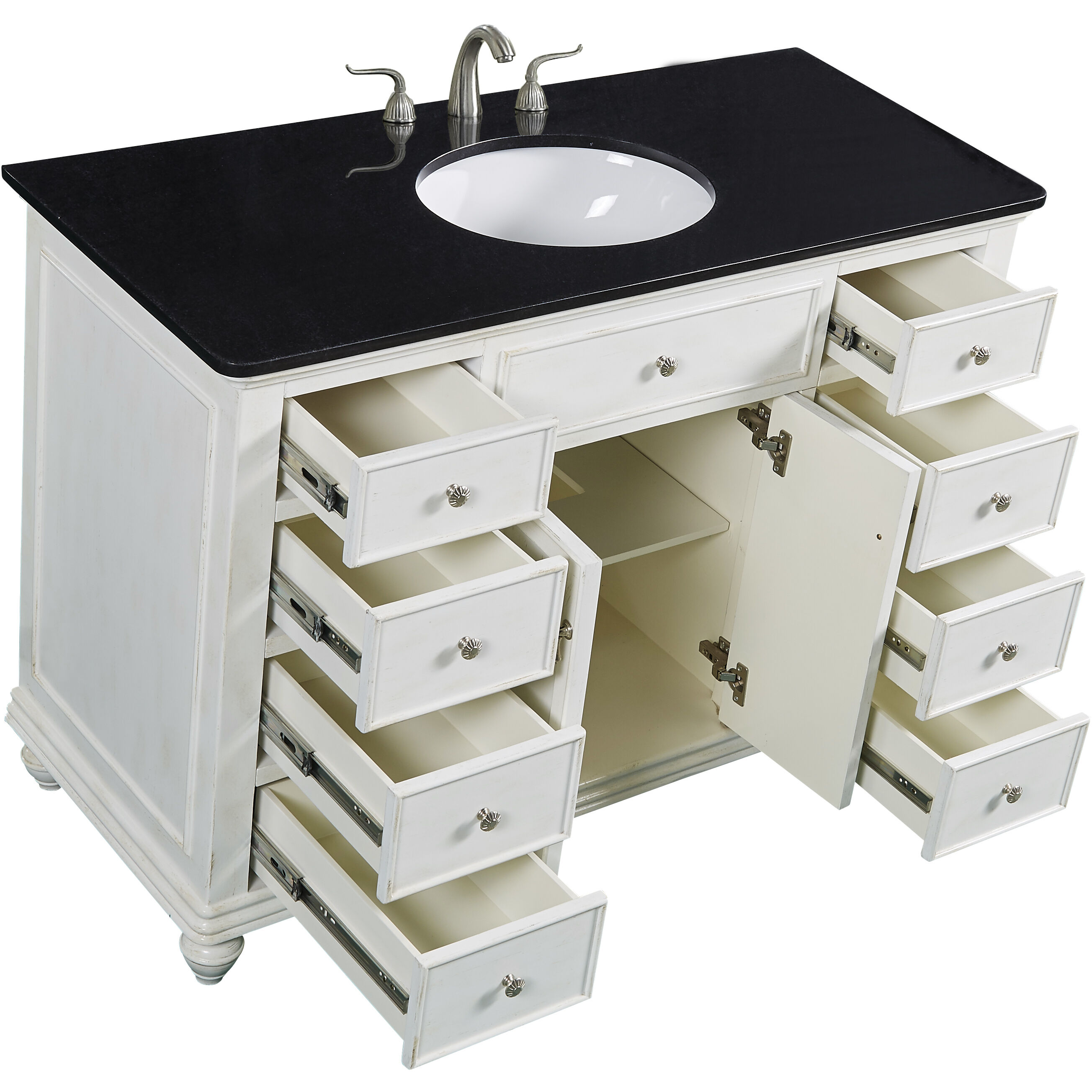 Otto 48 X 35 inch Antique White with Black Granite Vanity Set 