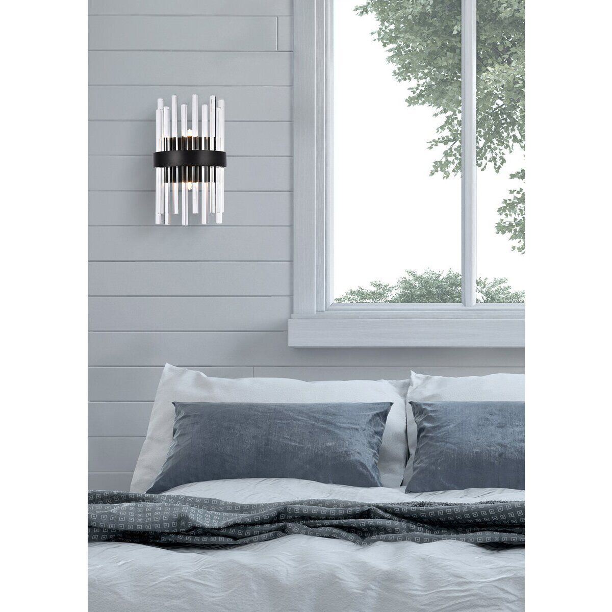 Elegant Lighting 3000W8BK Dallas 2 Light 8 inch Black Bath Sconce Wall Light