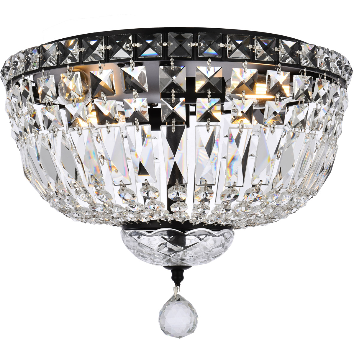 Tranquil 4 Light 14 inch Black and Clear Flush Mount Ceiling Light in Royal Cut