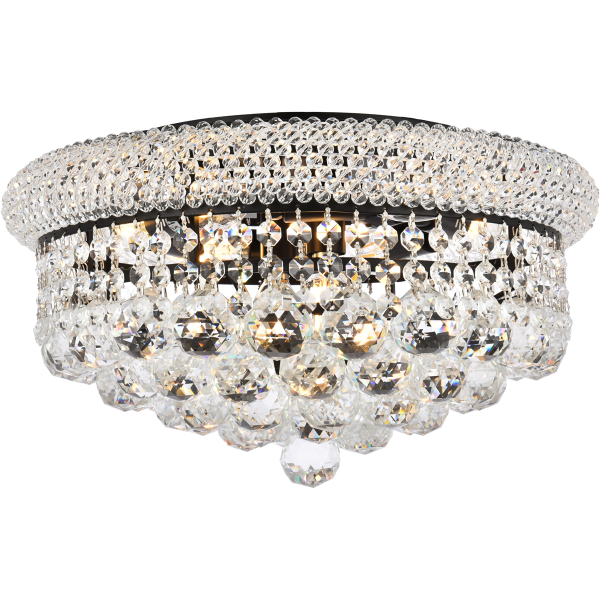 Primo 8 Light 16 inch Black and Clear Flush Mount Ceiling Light in Royal Cut