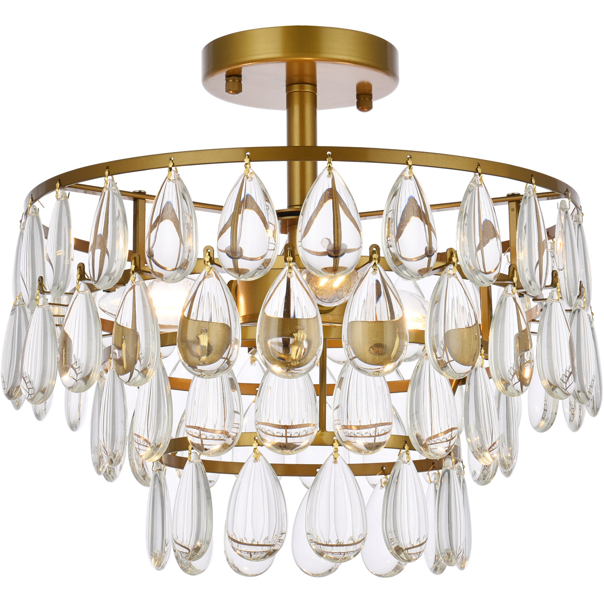 Mila 3 Light 14 inch Brass Flush Mount Ceiling Light