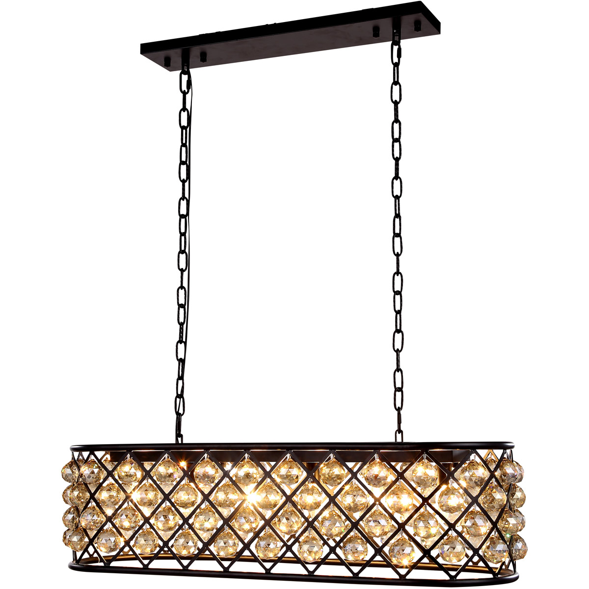 Madison 6 Light 40 inch Matte Black Island Pendant Ceiling Light in Golden Teak, Urban Classic