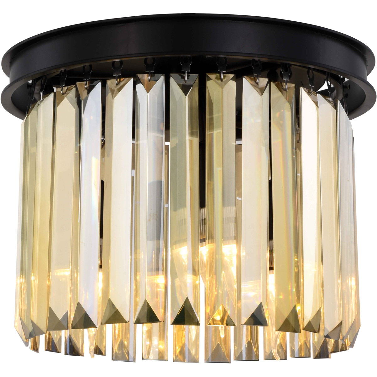 Sydney 3 Light 12 inch Matte Black Flush Mount Ceiling Light in Golden Teak, Urban Classic