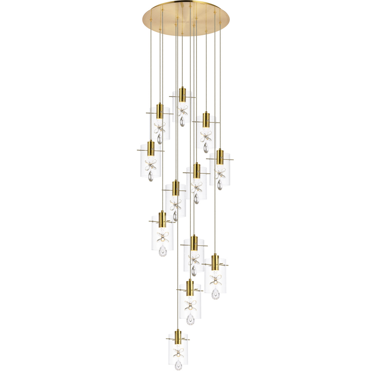 Elegant Lighting 5202D22G Hana 12 Lights Gold Pendant