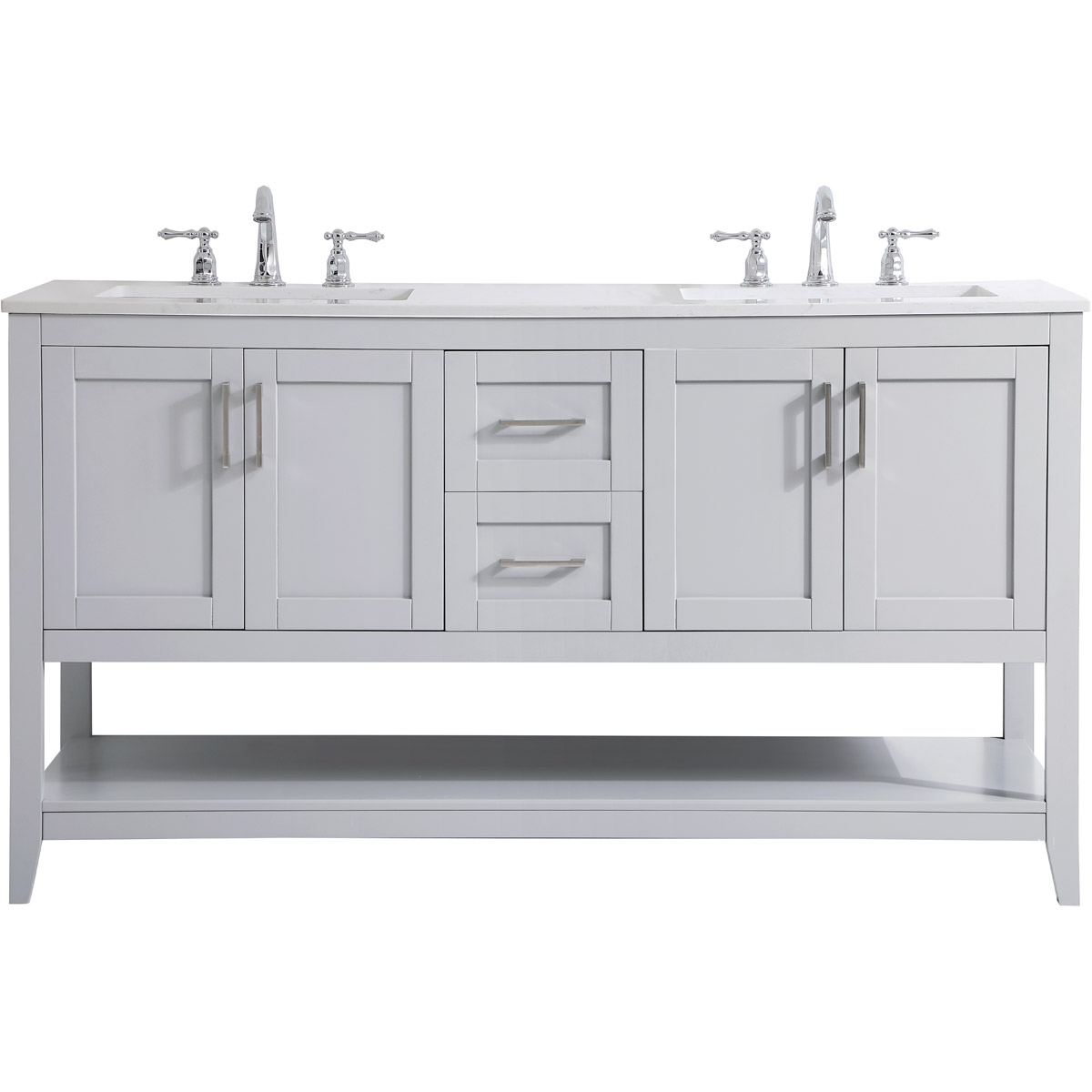 Aubrey 60 X 22 X 34 inch Grey and Brushed Nickel with Calacatta Quartz Vanity Sink Set in Gray