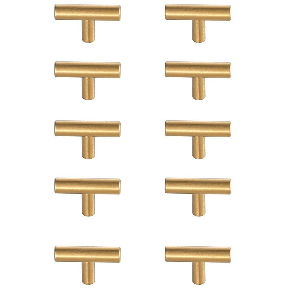 Quinn Brass Hardware Drawer Pull in T Bar, Set of 10