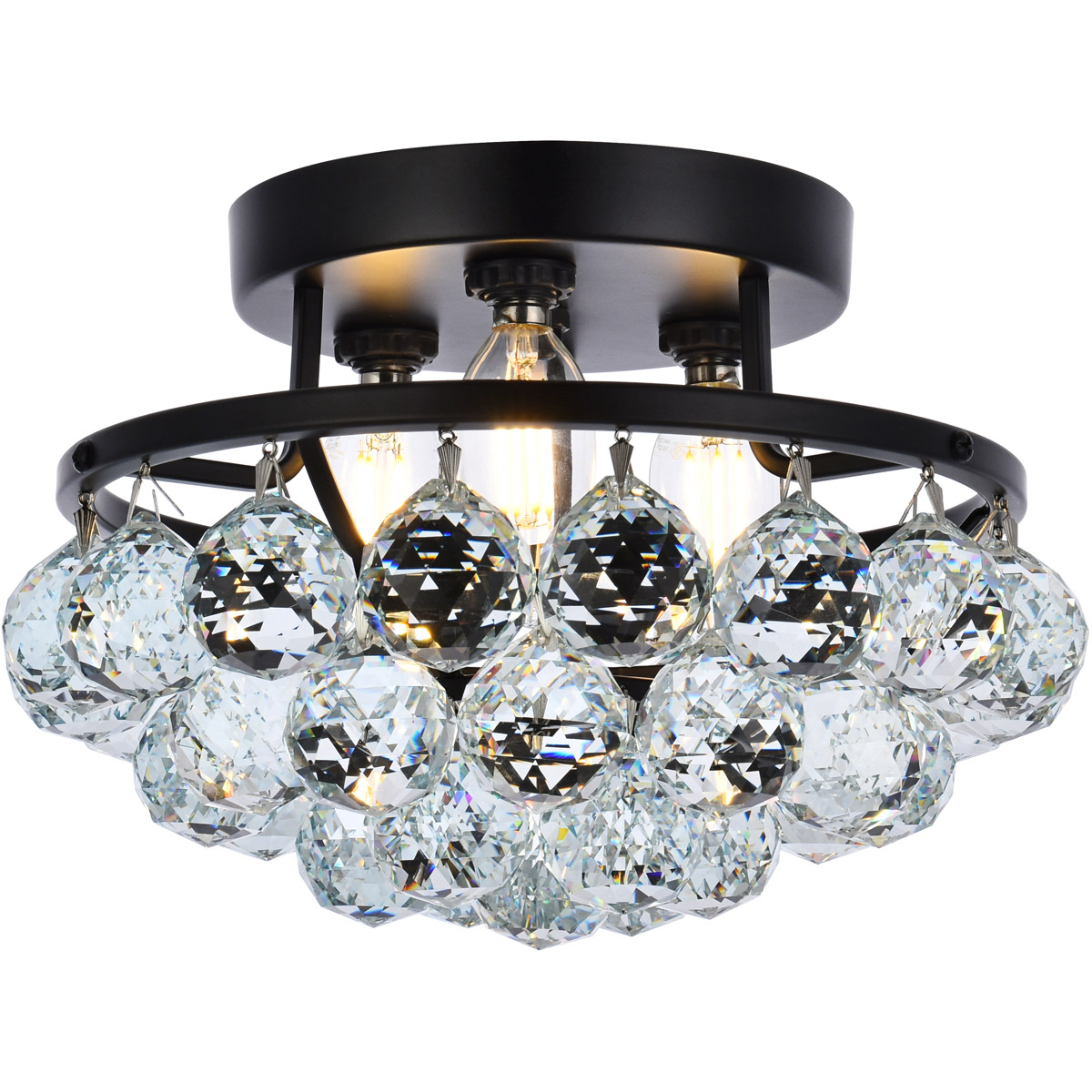 Corona 3 Light 10 inch Black and Clear Flush Mount Ceiling Light