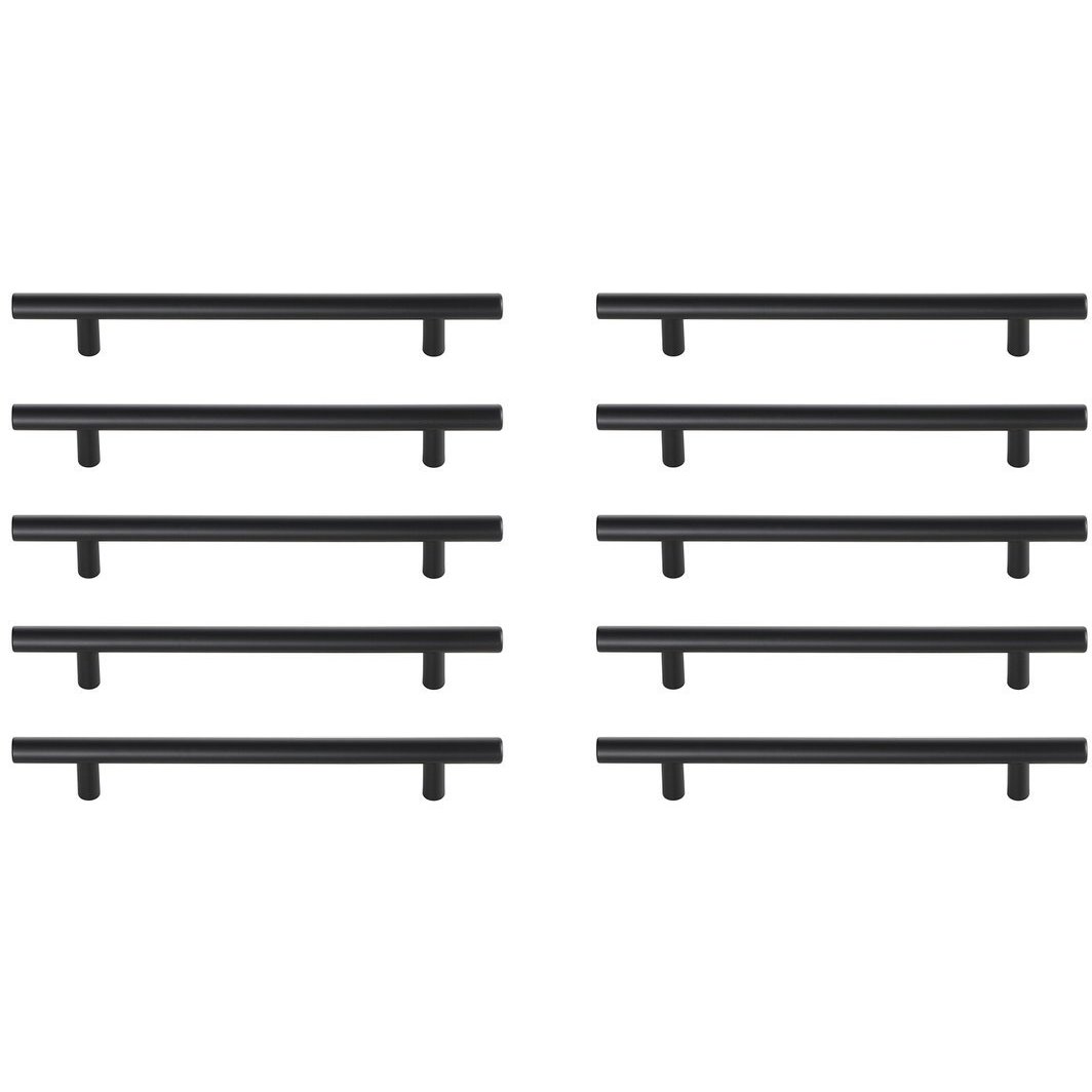 Quinn Matte Black Hardware Drawer Pull in 6-5/16in Center to Center Bar, Set of 10