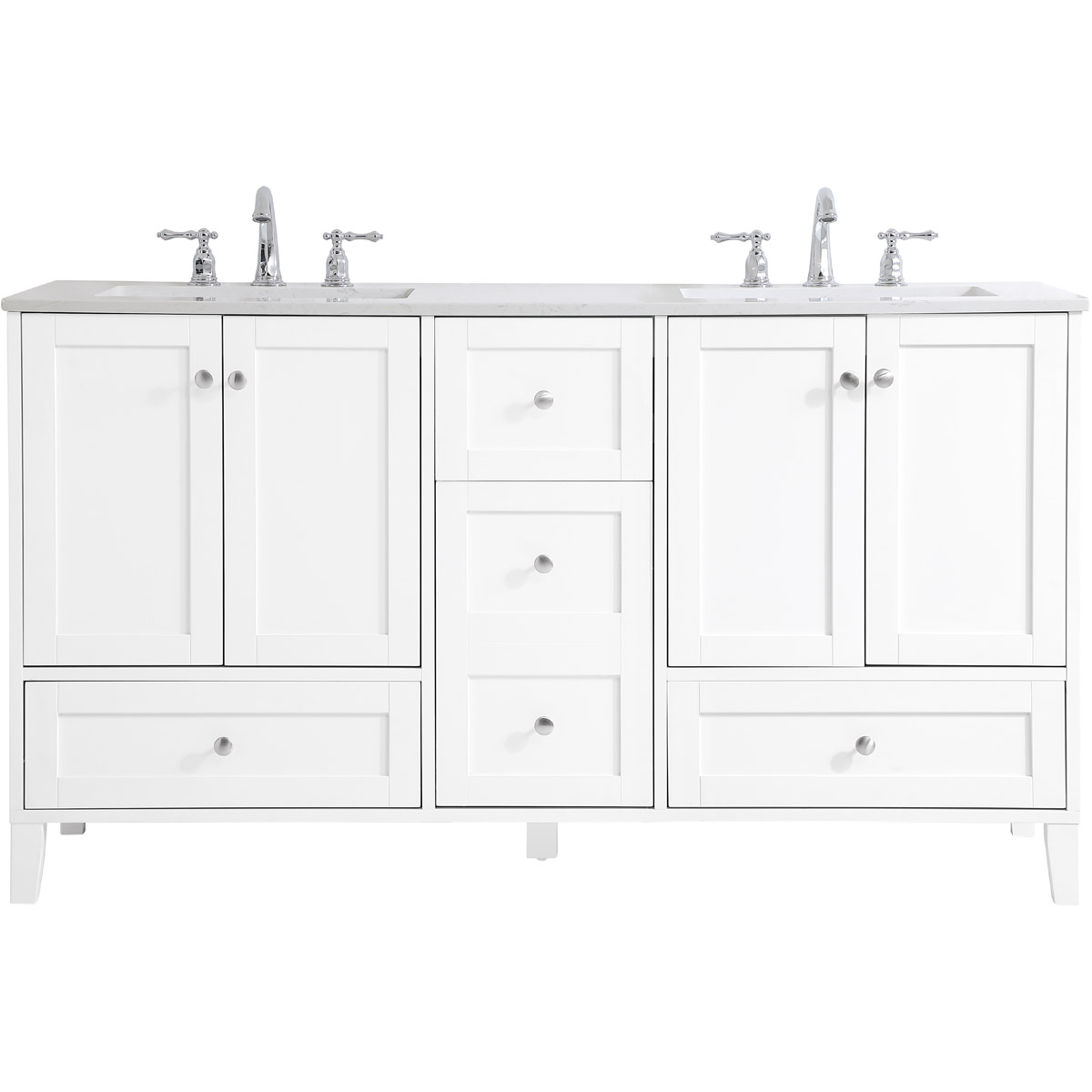 Sommerville 60 X 22 X 34 inch White and Brushed Nickel with Calacatta Quartz Vanity Sink Set