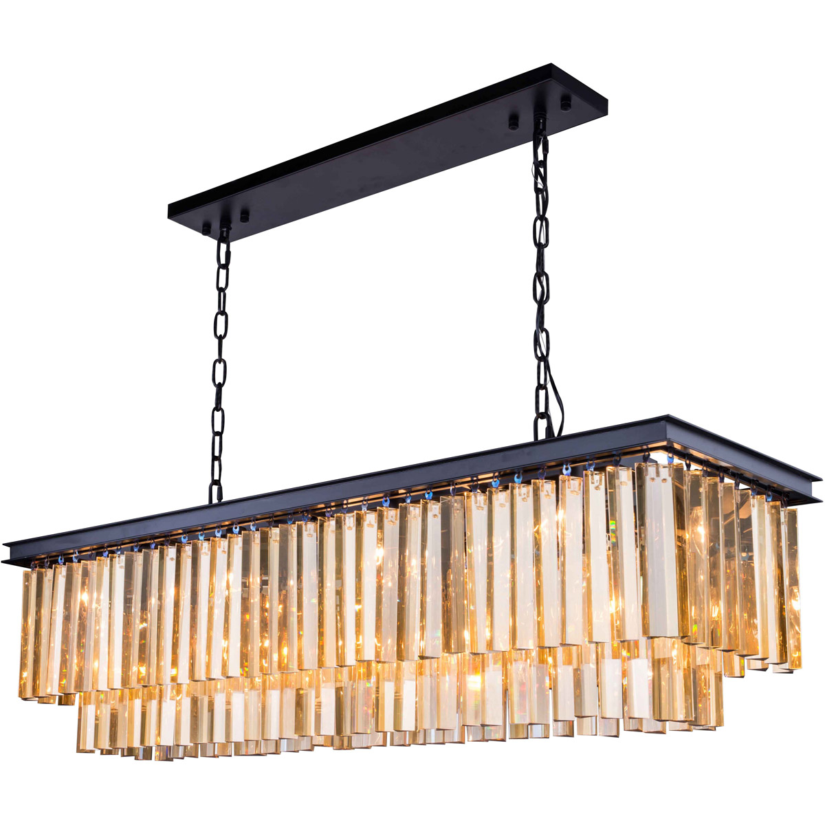Sydney 12 Light 50 inch Matte Black Pendant Ceiling Light in Golden Teak, Urban Classic