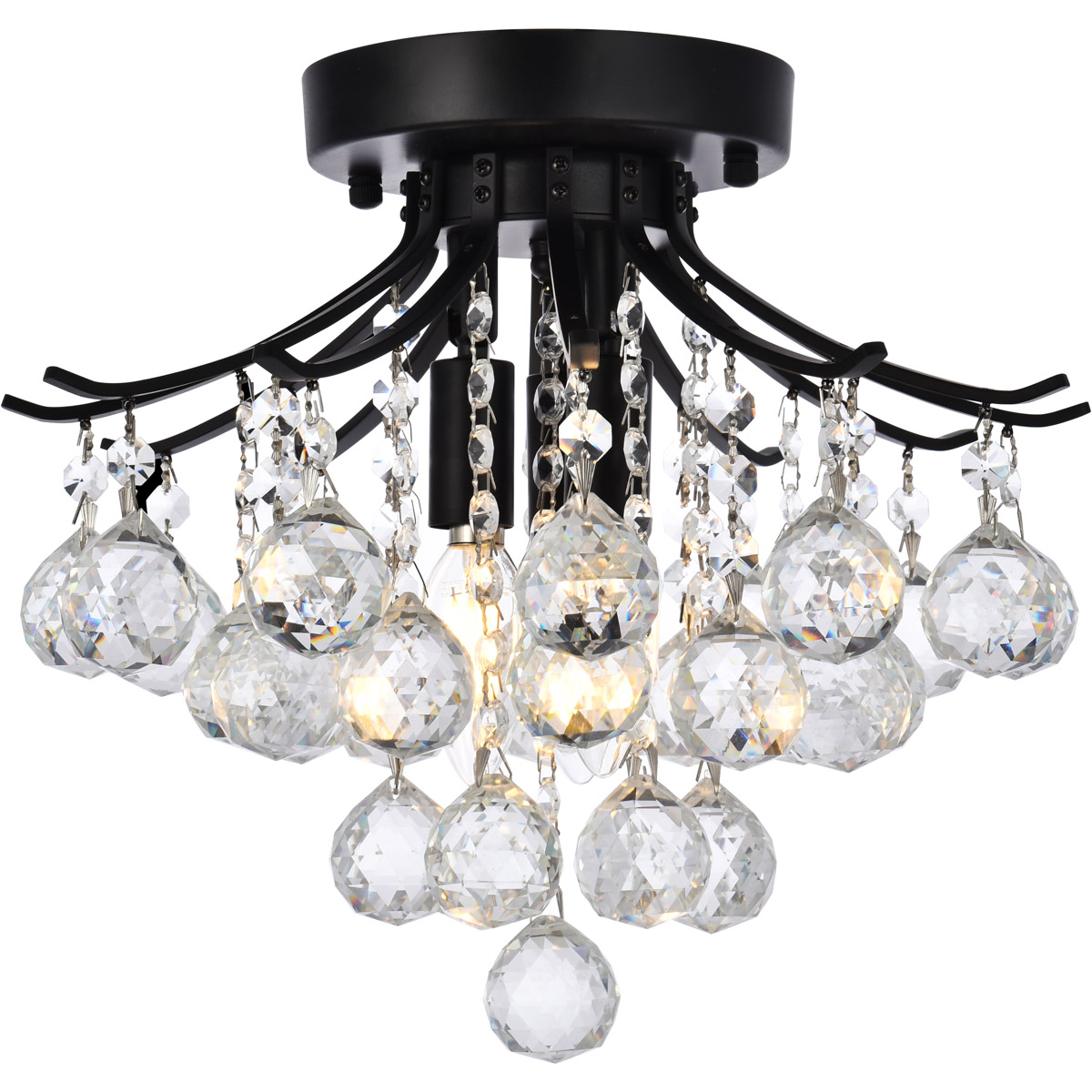 Toureg 3 Light 12 inch Black and Clear Flush Mount Ceiling Light in Royal Cut