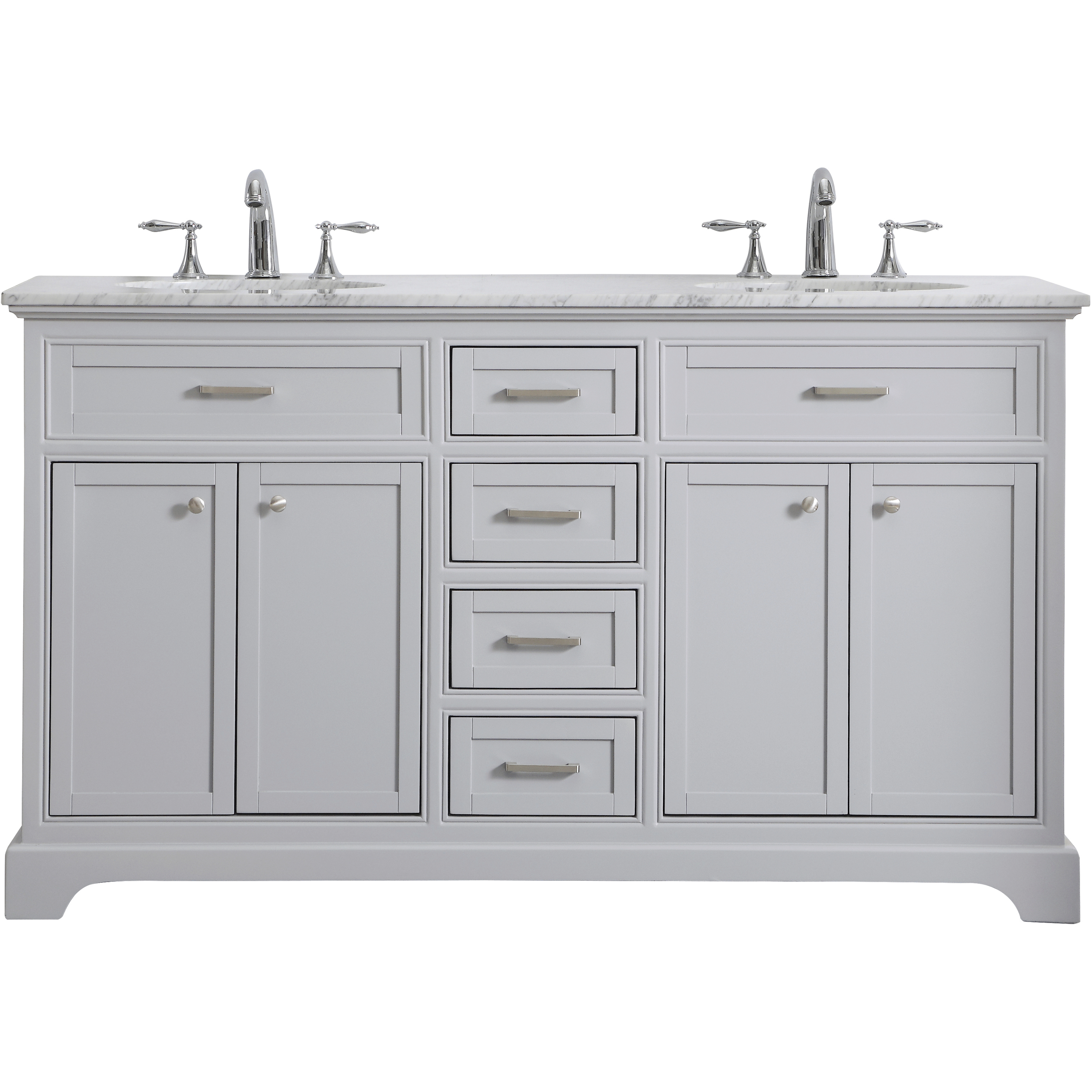 Americana 60 X 35 inch Light Grey with Carrara White Marble Vanity Set in Gray
