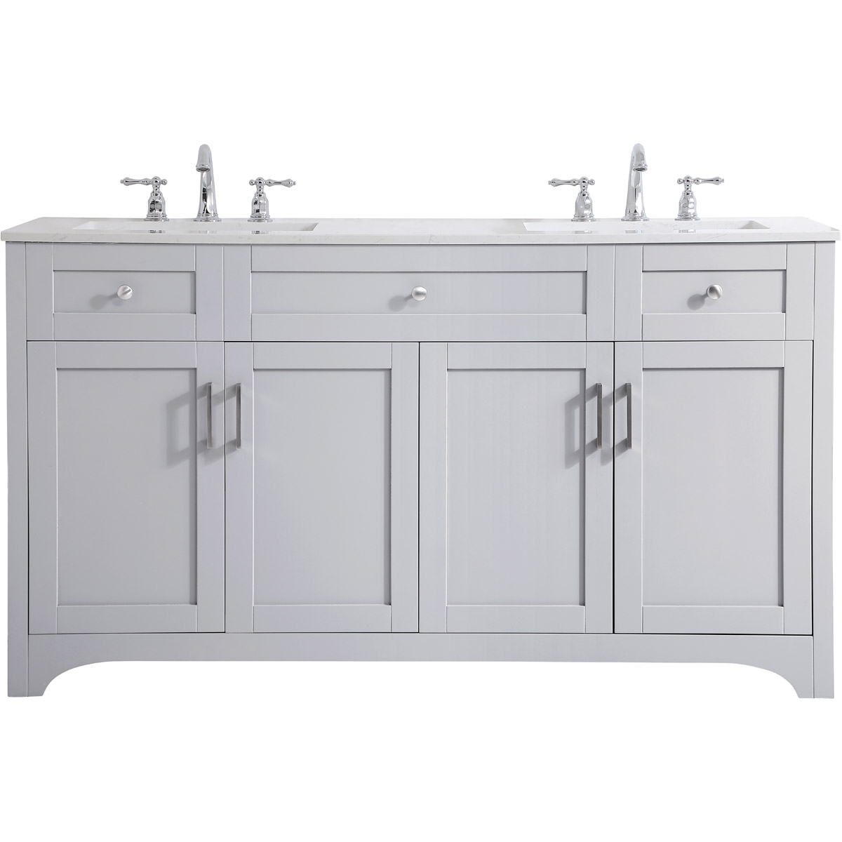 Moore 60 X 22 X 34 inch Grey and Brushed Nickel with Calacatta Quartz Vanity Sink Set in Gray