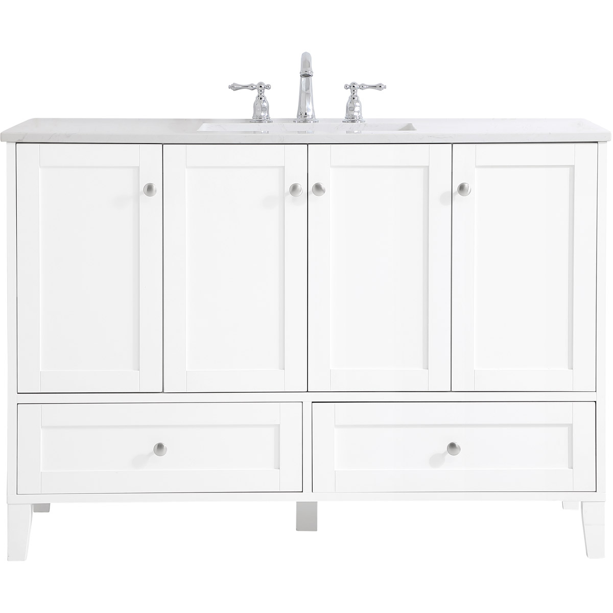 Sommerville 48 X 22 X 34 inch White and Brushed Nickel with Calacatta Quartz Vanity Sink Set