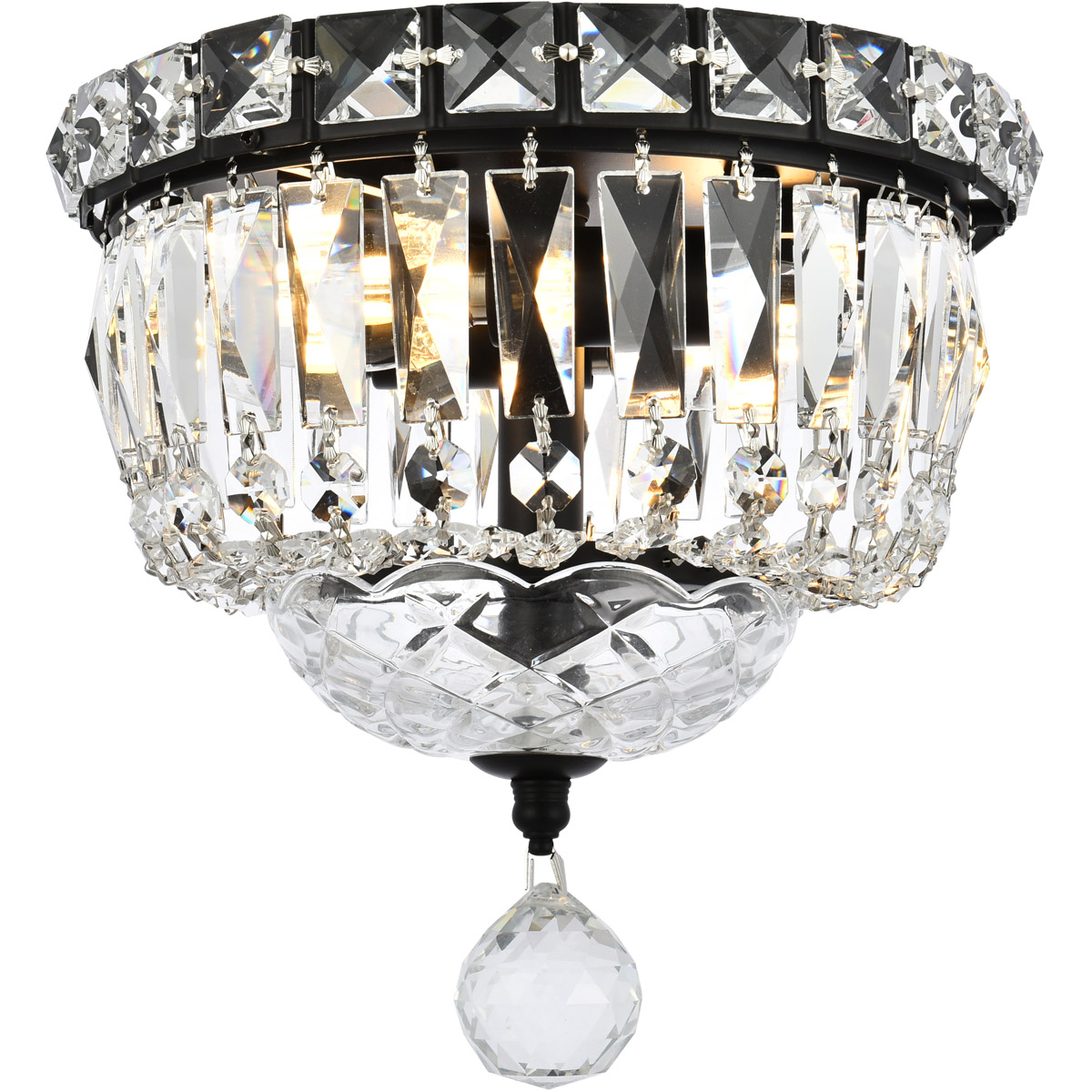 Tranquil 2 Light 8 inch Black and Clear Flush Mount Ceiling Light in Royal Cut