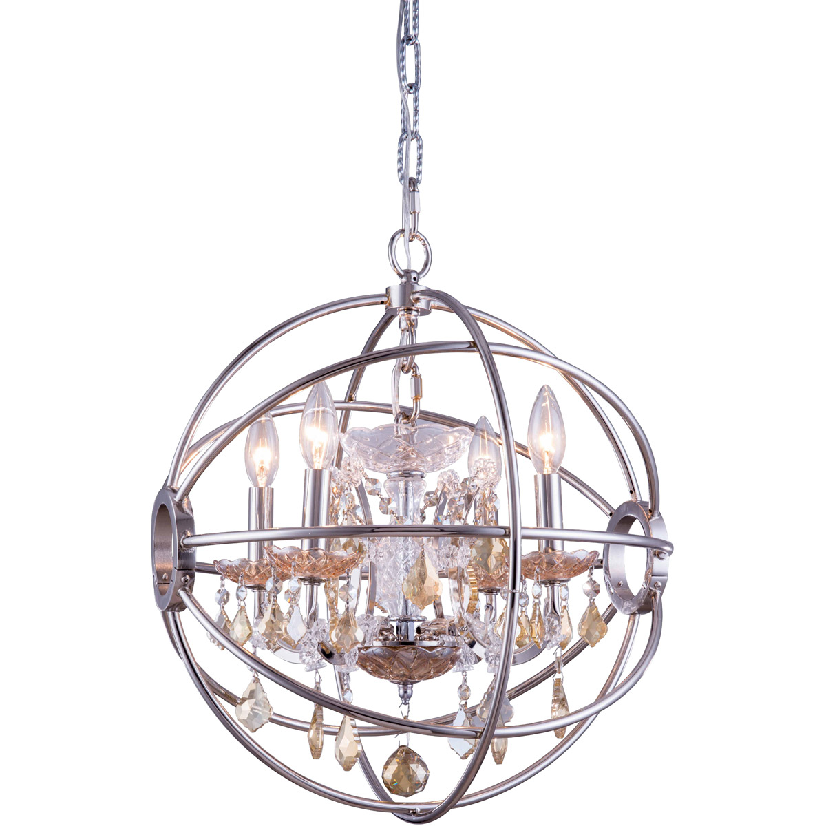 Geneva 4 Light 17 inch Polished Nickel Pendant Ceiling Light in Golden Teak, Urban Classic