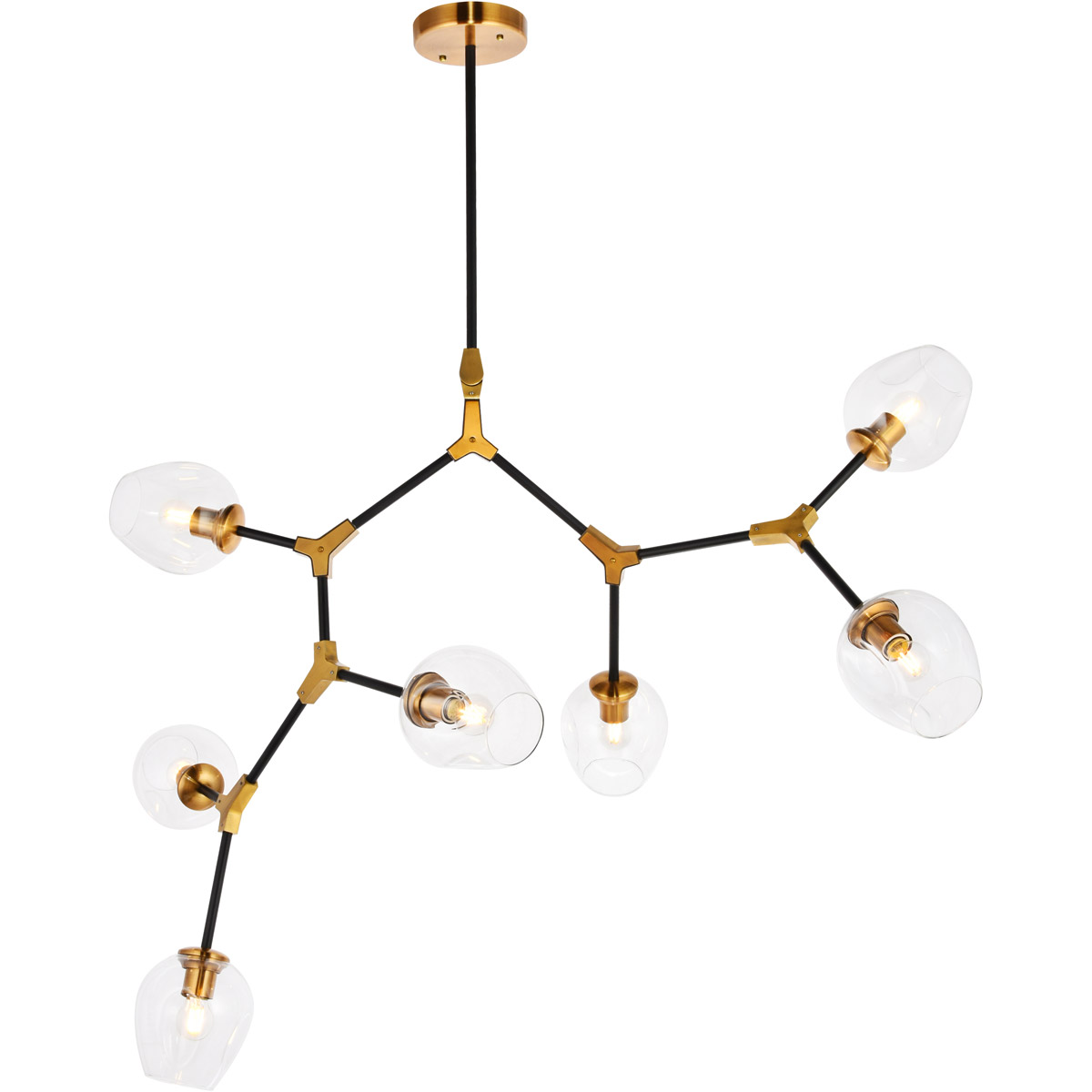 Cavoli 7 Light 57 inch Light Antique Brass and Flat Black Pendant Ceiling Light, Urban Classic