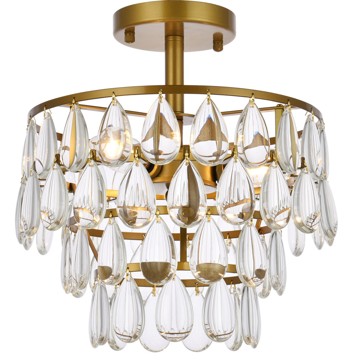 Mila 3 Light 12 inch Brass Flush Mount Ceiling Light