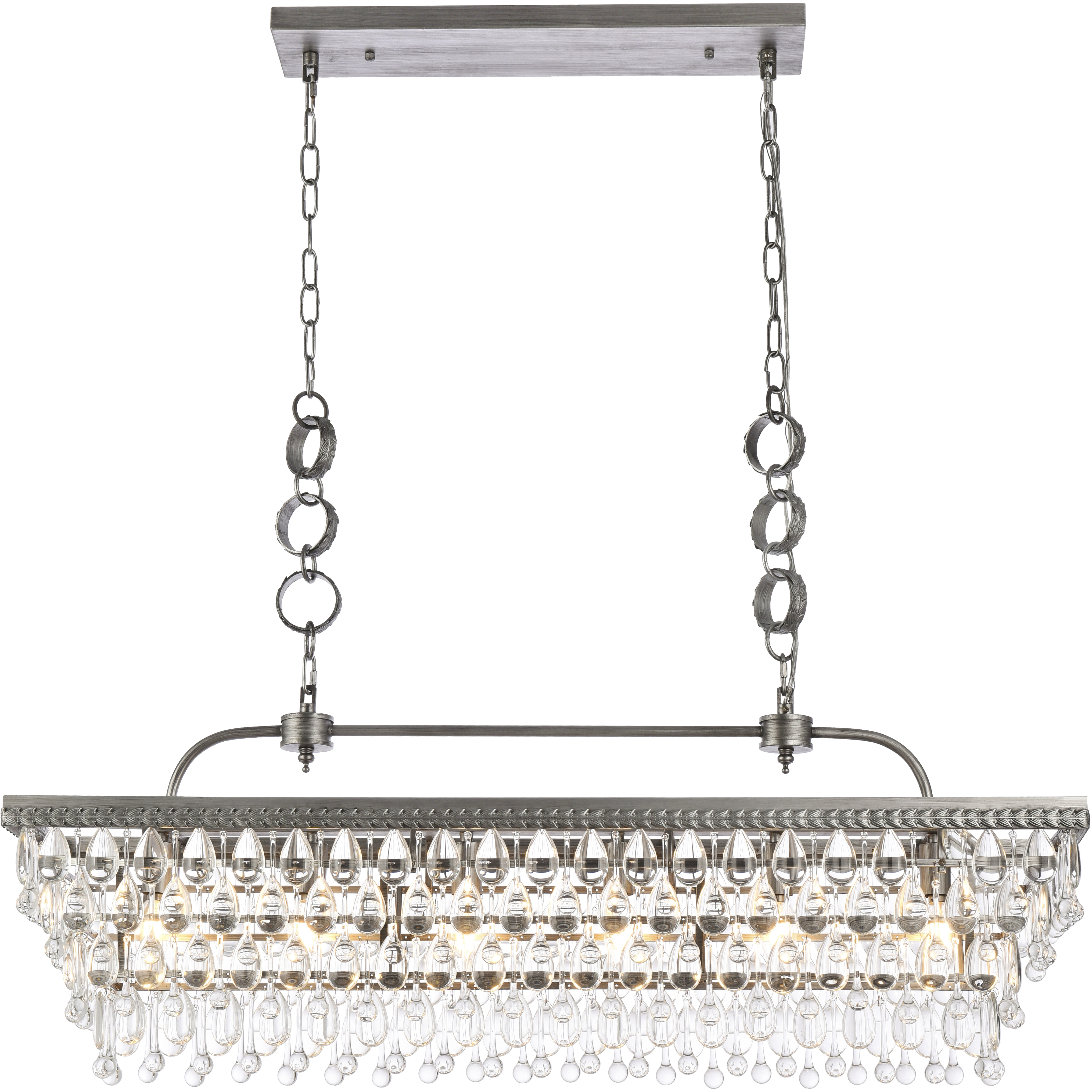 Nordic 6 Light 40 inch Antique Silver Linear Pendant Ceiling Light in Antique Sliver