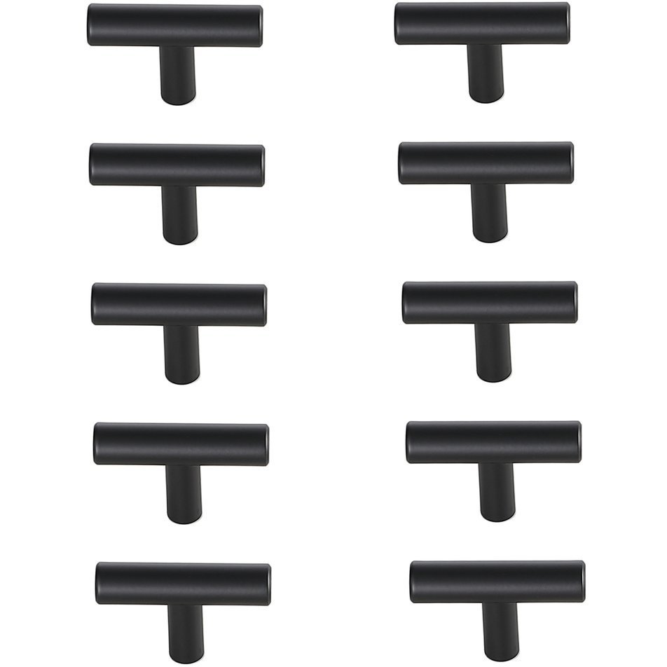 Quinn Matte Black Hardware Drawer Pull in T Bar, Set of 10